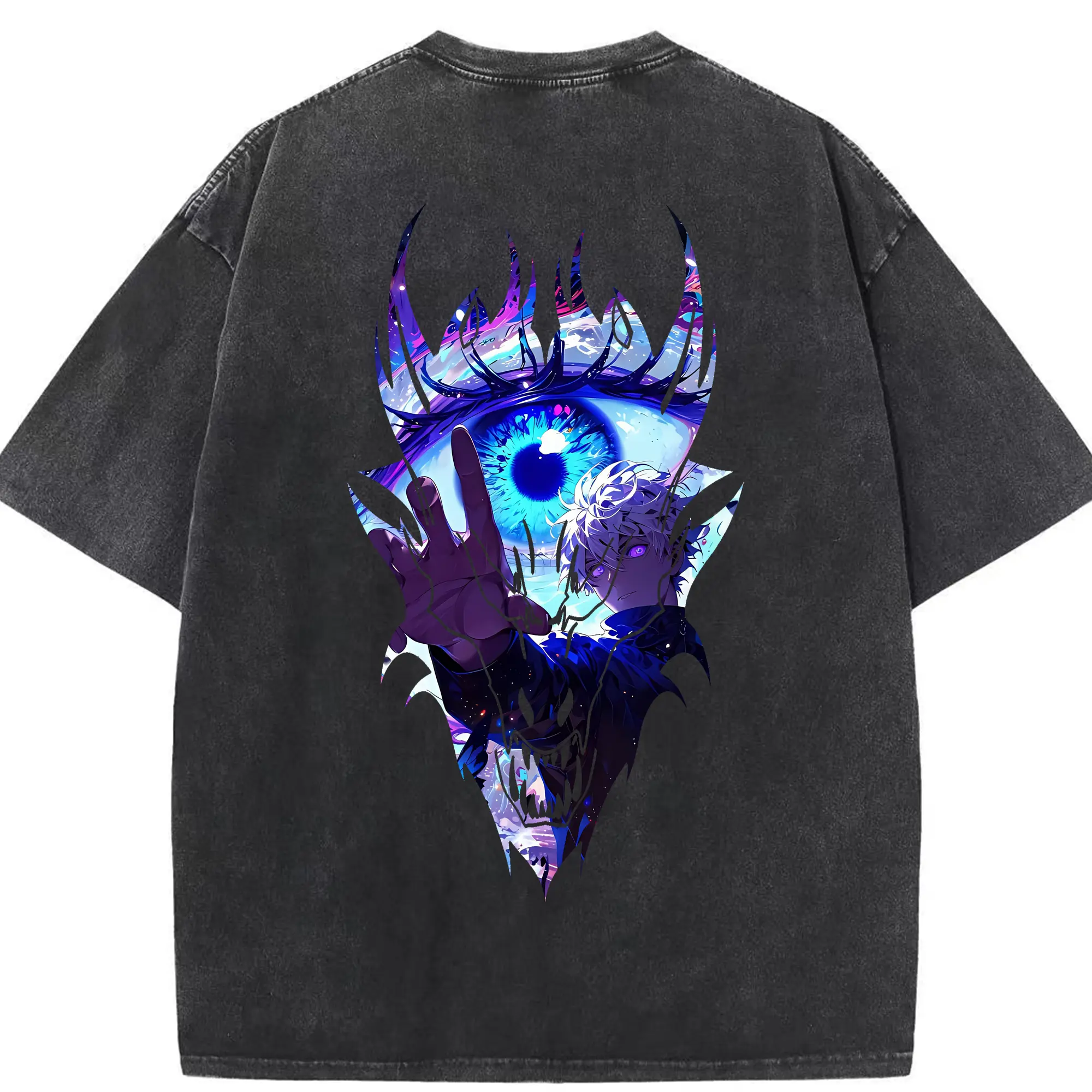 呪術廻戦 グッズ,五条 悟 - 綿100％ ヴィンテージ風 半袖Tシャツ ・ 背面プリント ・ 柔らか肌触り ・ 通気性 快適 ・ スポーツ カジュアル 外出用