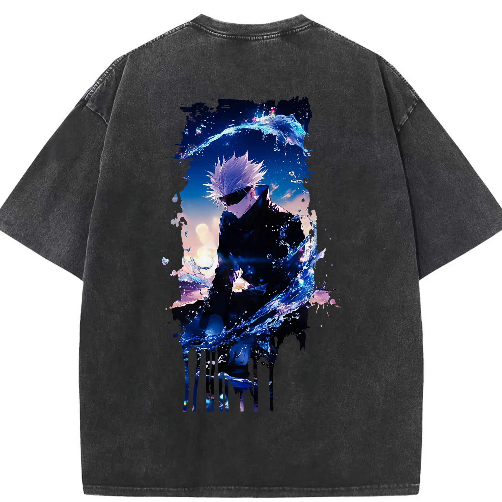 呪術廻戦 グッズ,五条 悟 - 綿100％ ヴィンテージ風 半袖Tシャツ ・ 背面プリント ・ 柔らか肌触り ・ 通気性 快適 ・ スポーツ カジュアル 外出用