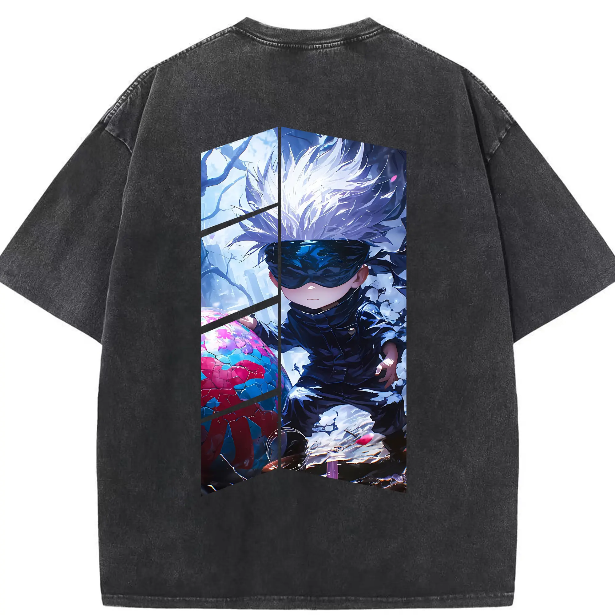 呪術廻戦 グッズ,五条 悟 - 綿100％ ヴィンテージ風 半袖Tシャツ ・ 背面プリント ・ 柔らか肌触り ・ 通気性 快適 ・ スポーツ カジュアル 外出用