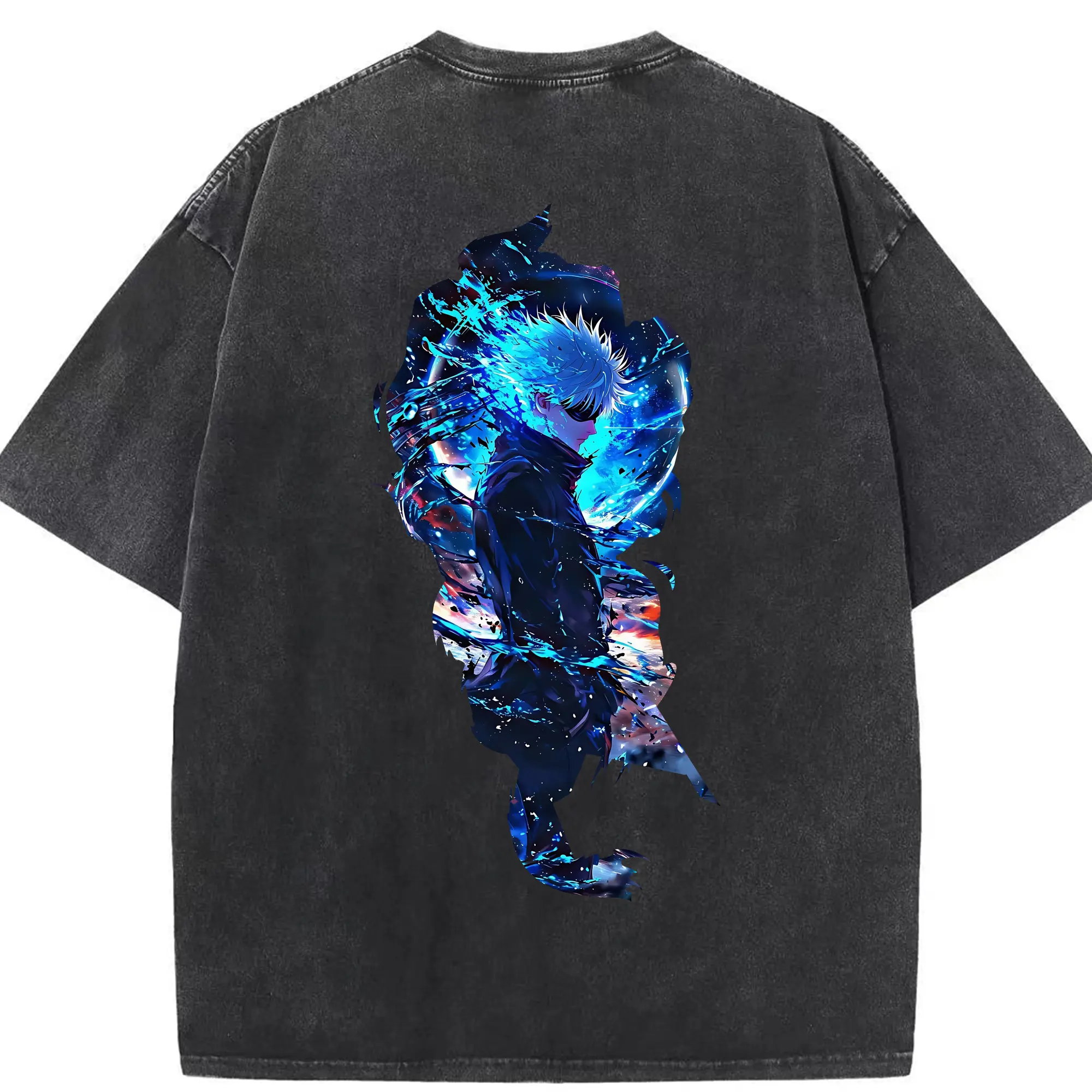 呪術廻戦 グッズ,五条 悟 - 綿100％ ヴィンテージ風 半袖Tシャツ ・ 背面プリント ・ 柔らか肌触り ・ 通気性 快適 ・ スポーツ カジュアル 外出用