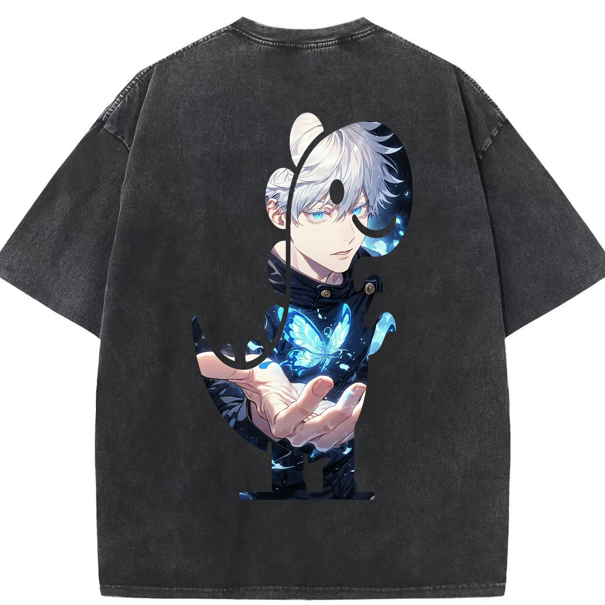 呪術廻戦 グッズ,五条 悟 - 綿100％ ヴィンテージ風 半袖Tシャツ ・ 背面プリント ・ 柔らか肌触り ・ 通気性 快適 ・ スポーツ カジュアル 外出用