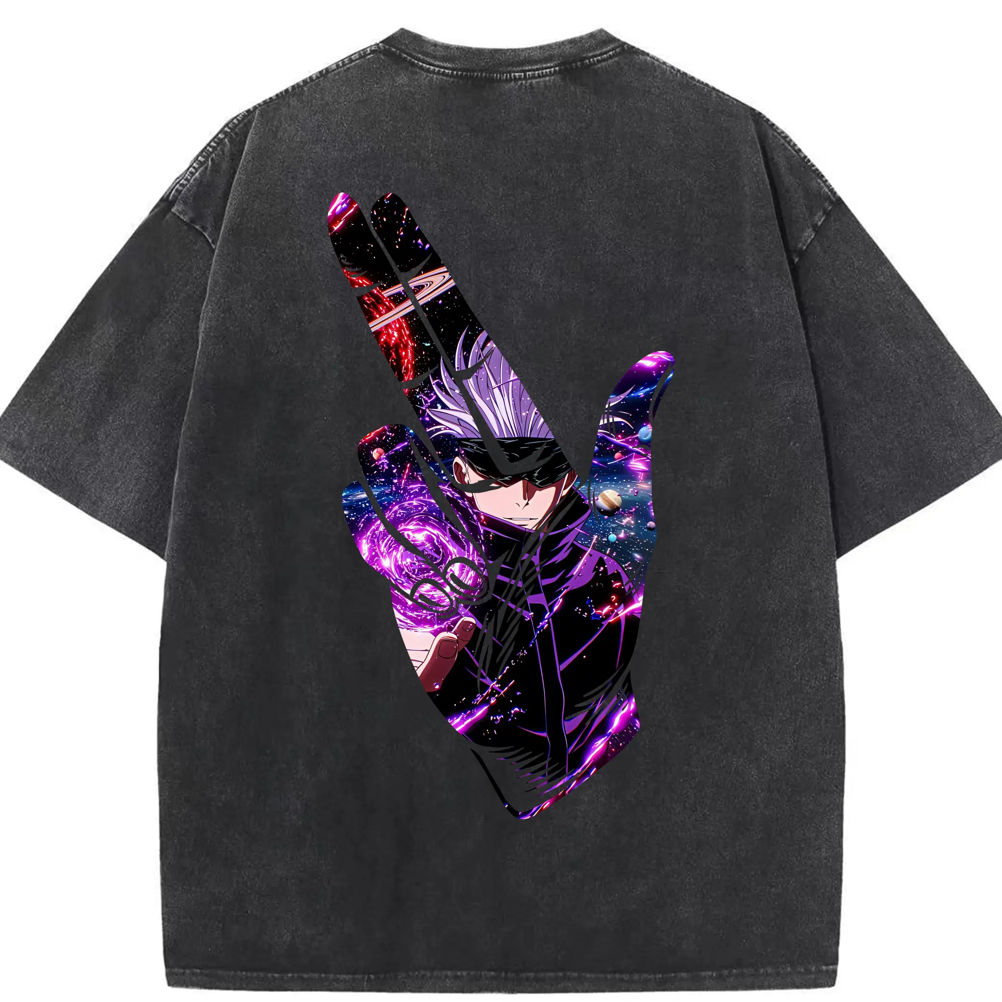 呪術廻戦 グッズ,五条 悟 - 綿100％ ヴィンテージ風 半袖Tシャツ ・ 背面プリント ・ 柔らか肌触り ・ 通気性 快適 ・ スポーツ カジュアル 外出用