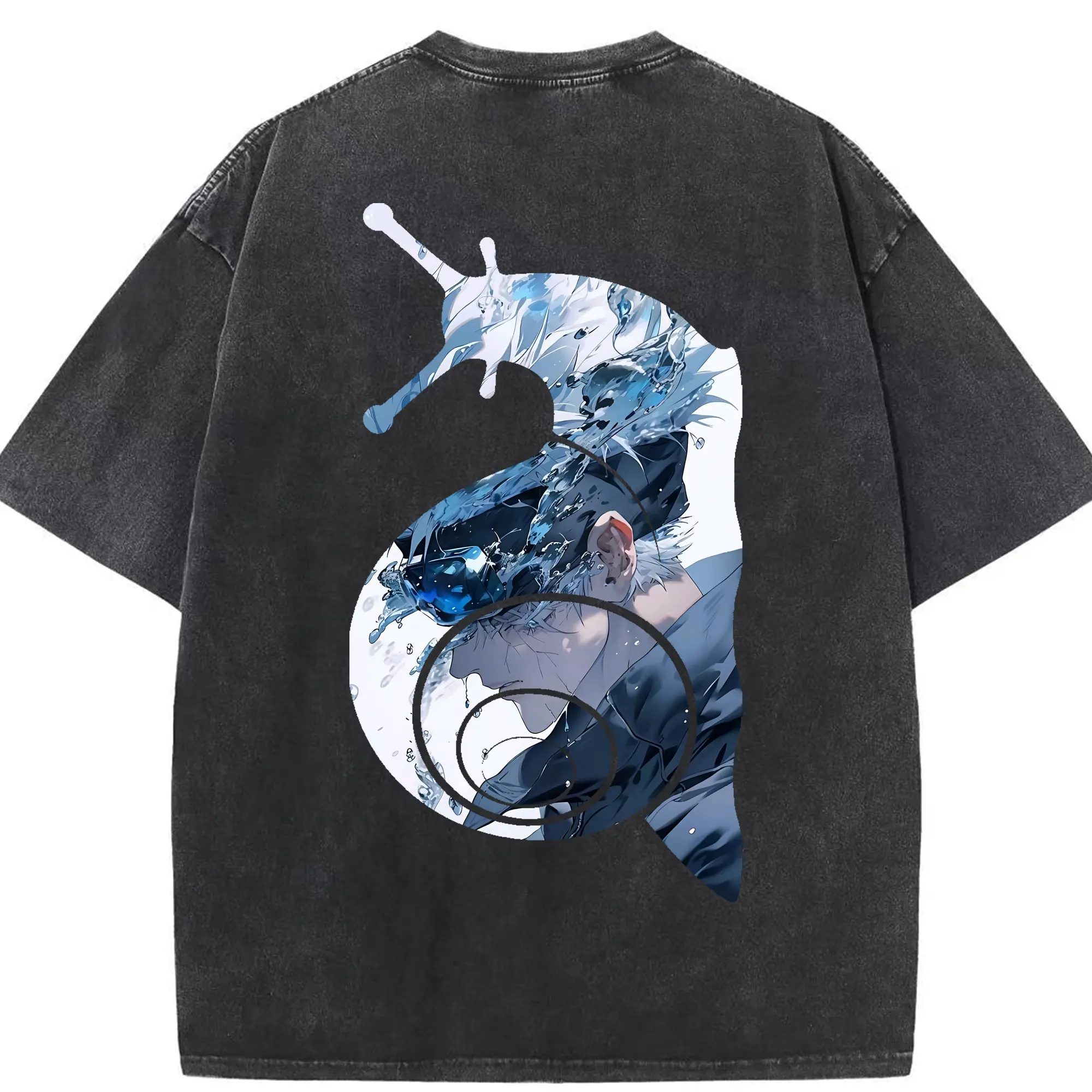 呪術廻戦 グッズ,五条 悟 - 綿100％ ヴィンテージ風 半袖Tシャツ ・ 背面プリント ・ 柔らか肌触り ・ 通気性 快適 ・ スポーツ カジュアル 外出用