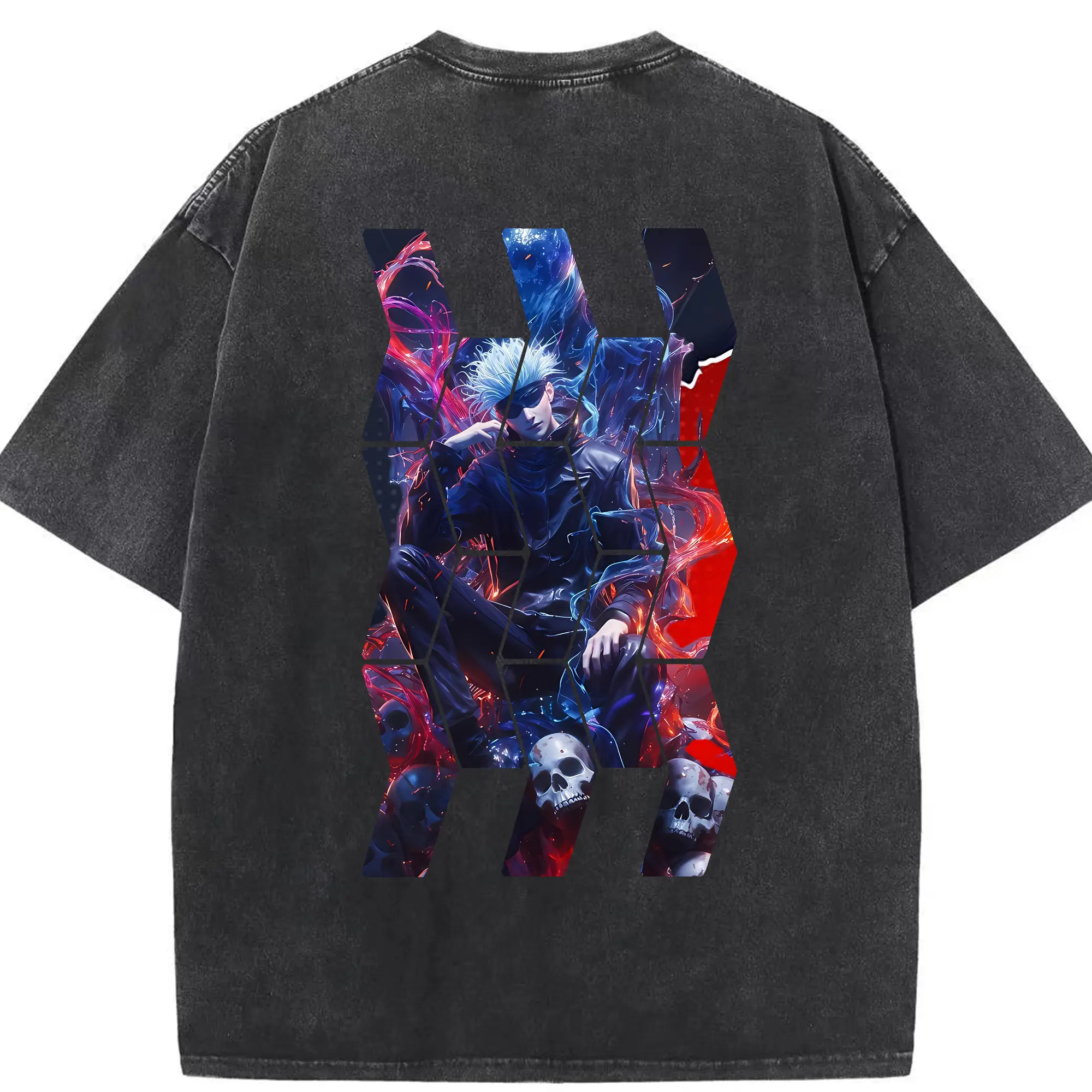 呪術廻戦 グッズ,五条 悟 - 綿100％ ヴィンテージ風 半袖Tシャツ ・ 背面プリント ・ 柔らか肌触り ・ 通気性 快適 ・ スポーツ カジュアル 外出用