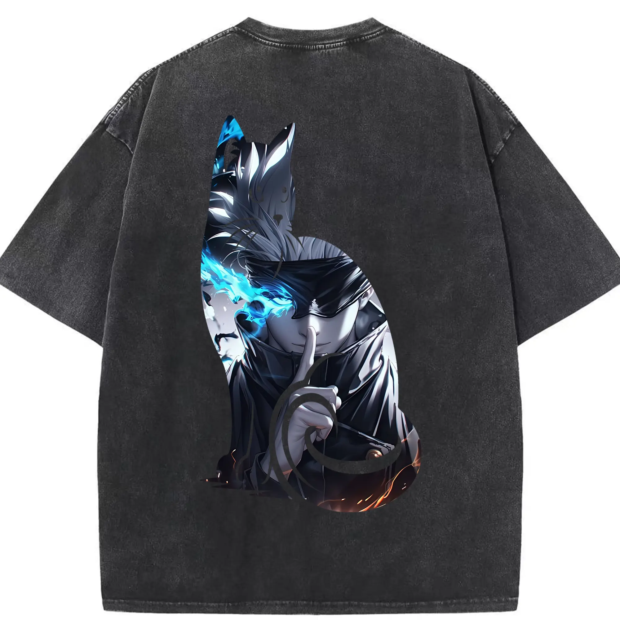 呪術廻戦 グッズ,五条 悟 - 綿100％ ヴィンテージ風 半袖Tシャツ ・ 背面プリント ・ 柔らか肌触り ・ 通気性 快適 ・ スポーツ カジュアル 外出用