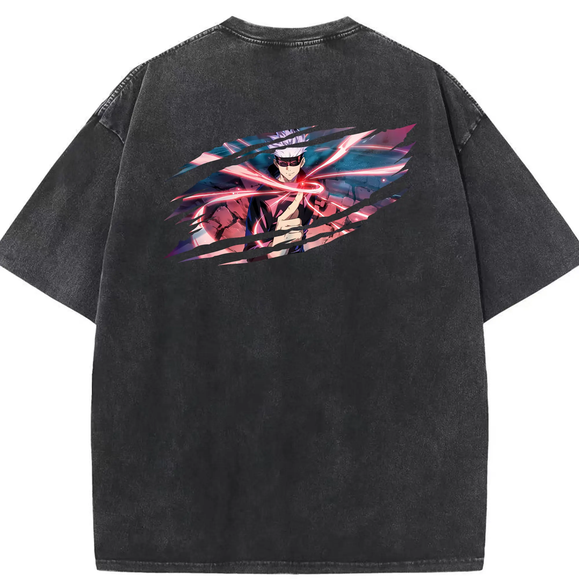 呪術廻戦 グッズ,五条 悟 - 綿100％ ヴィンテージ風 半袖Tシャツ ・ 背面プリント ・ 柔らか肌触り ・ 通気性 快適 ・ スポーツ カジュアル 外出用