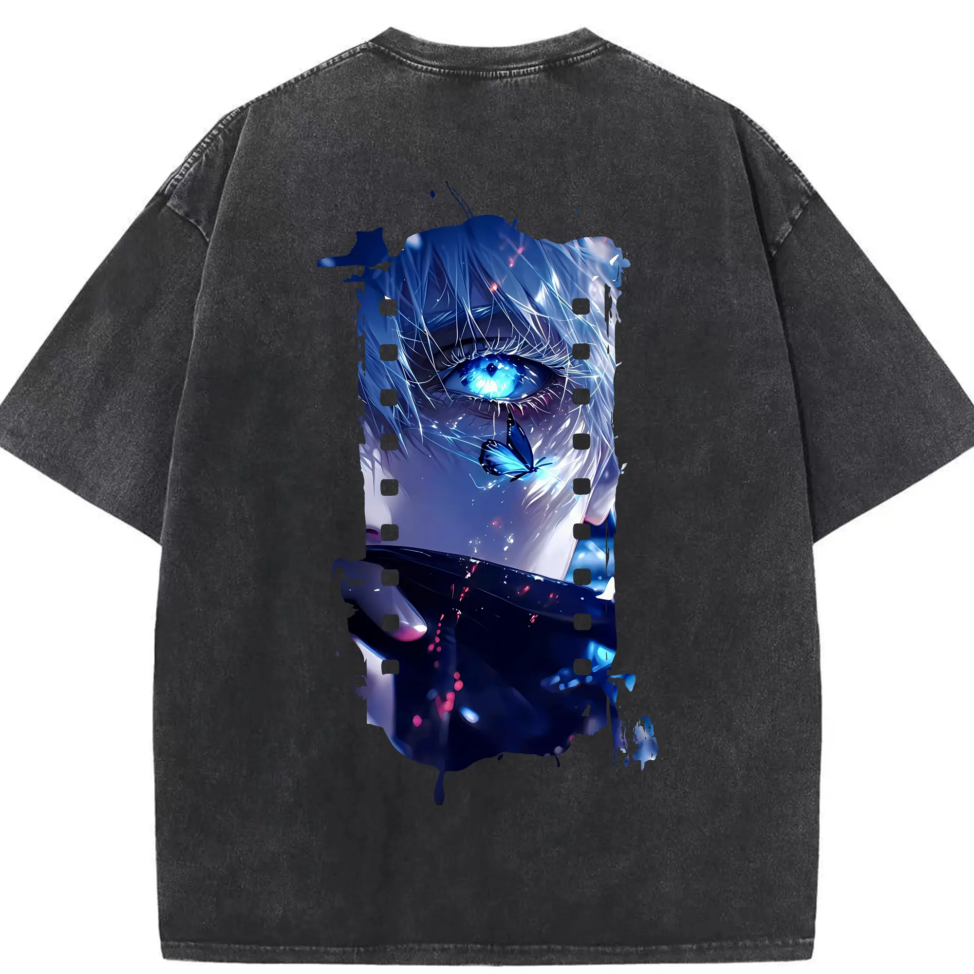 呪術廻戦 グッズ,五条 悟 - 綿100％ ヴィンテージ風 半袖Tシャツ ・ 背面プリント ・ 柔らか肌触り ・ 通気性 快適 ・ スポーツ カジュアル 外出用