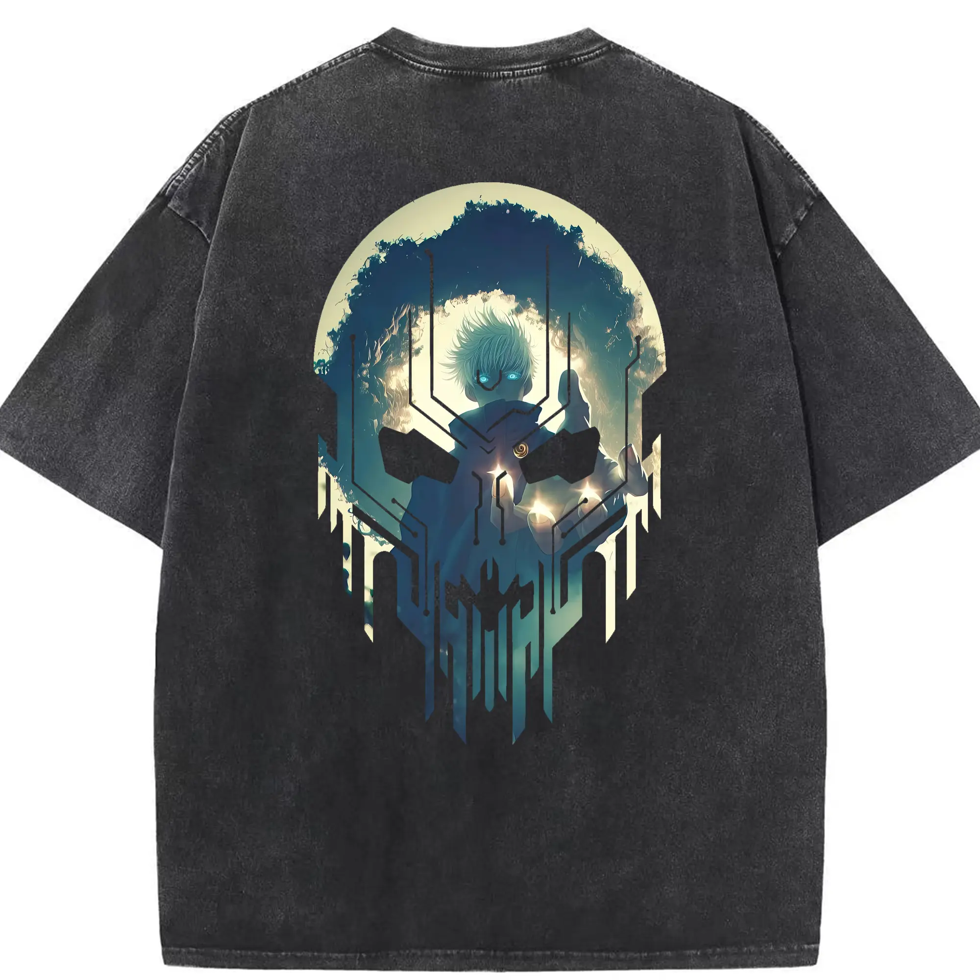 呪術廻戦 グッズ,五条 悟 - 綿100％ ヴィンテージ風 半袖Tシャツ ・ 背面プリント ・ 柔らか肌触り ・ 通気性 快適 ・ スポーツ カジュアル 外出用