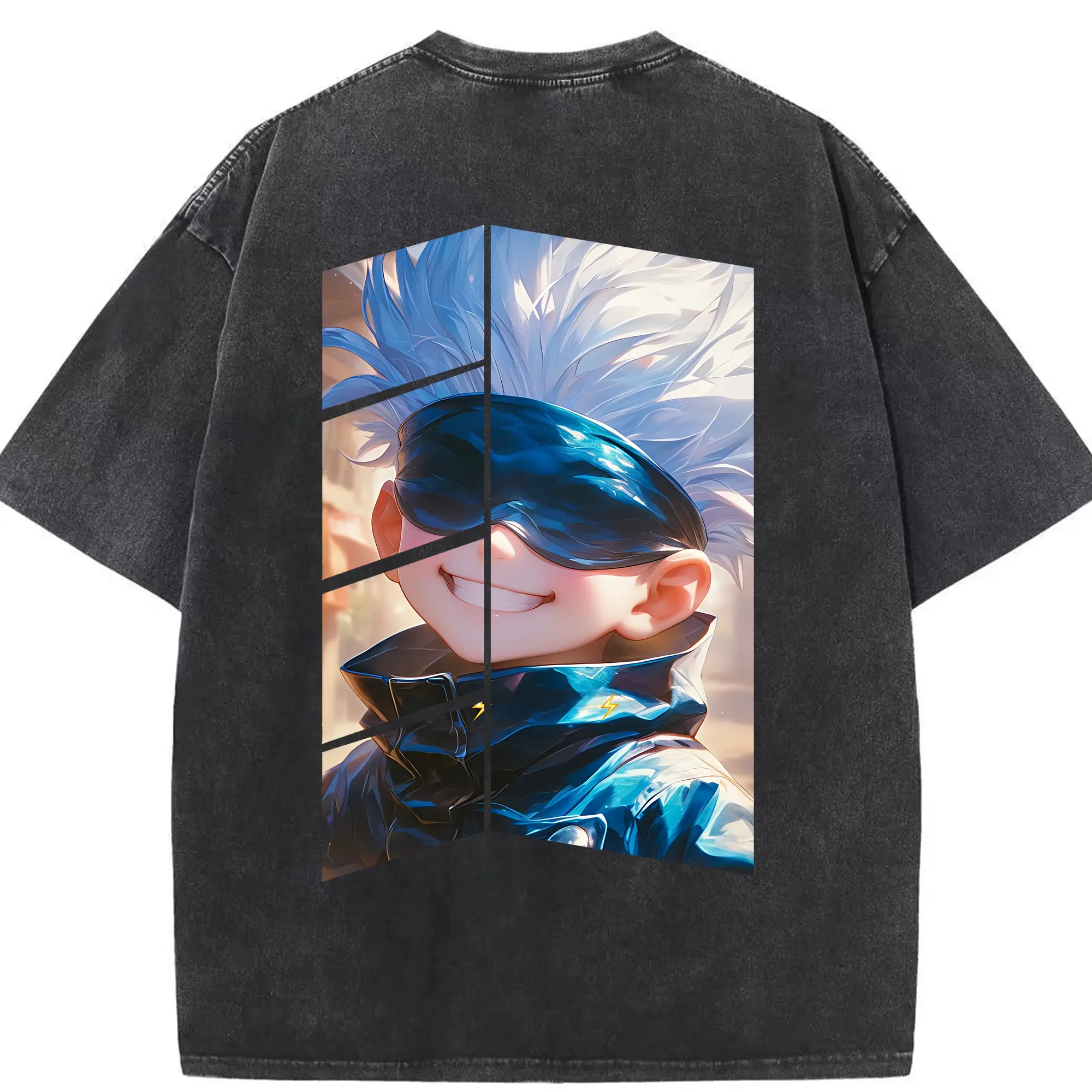 呪術廻戦 グッズ,五条 悟 - 綿100％ ヴィンテージ風 半袖Tシャツ ・ 背面プリント ・ 柔らか肌触り ・ 通気性 快適 ・ スポーツ カジュアル 外出用