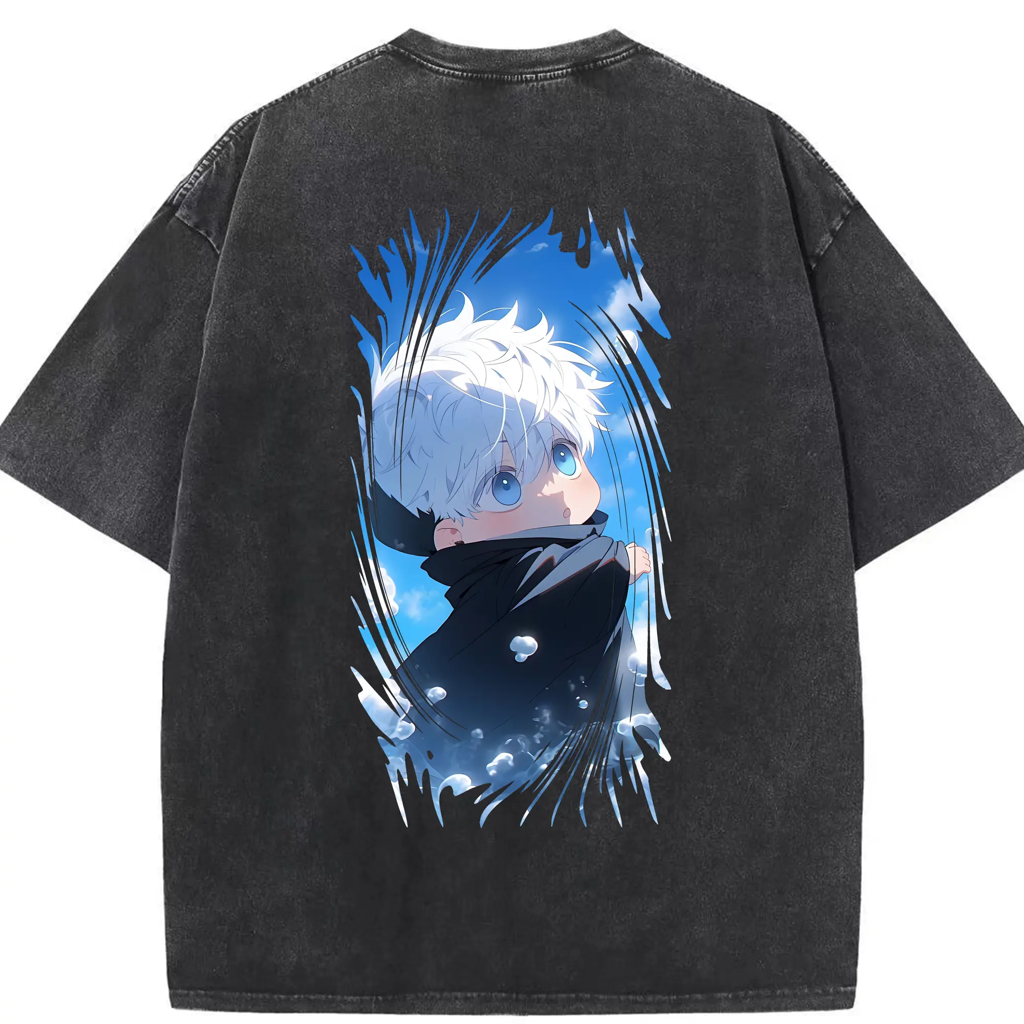 呪術廻戦 グッズ,五条 悟 - 綿100％ ヴィンテージ風 半袖Tシャツ ・ 背面プリント ・ 柔らか肌触り ・ 通気性 快適 ・ スポーツ カジュアル 外出用