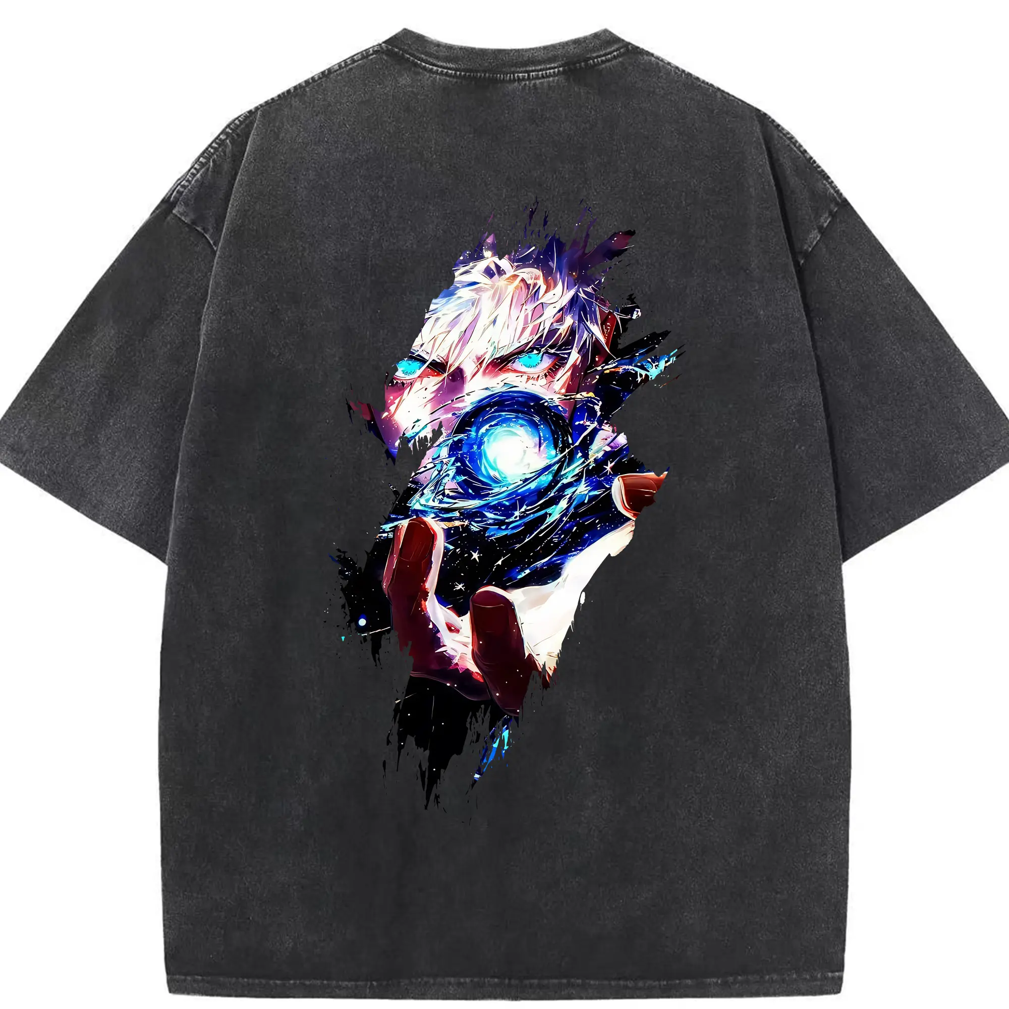 呪術廻戦 グッズ,五条 悟 - 綿100％ ヴィンテージ風 半袖Tシャツ ・ 背面プリント ・ 柔らか肌触り ・ 通気性 快適 ・ スポーツ カジュアル 外出用