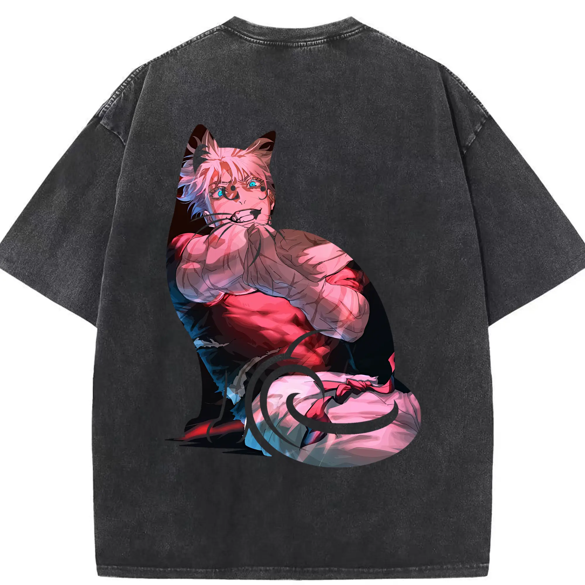 呪術廻戦 グッズ,五条 悟 - 綿100％ ヴィンテージ風 半袖Tシャツ ・ 背面プリント ・ 柔らか肌触り ・ 通気性 快適 ・ スポーツ カジュアル 外出用