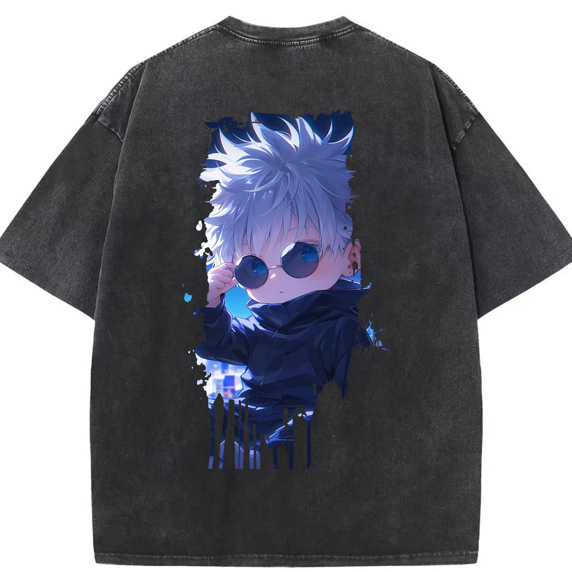 呪術廻戦 グッズ,五条 悟 - 綿100％ ヴィンテージ風 半袖Tシャツ ・ 背面プリント ・ 柔らか肌触り ・ 通気性 快適 ・ スポーツ カジュアル 外出用