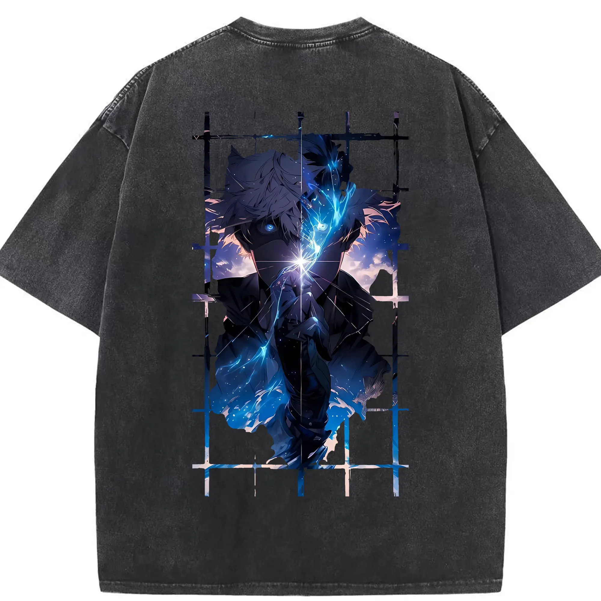 呪術廻戦 グッズ,五条 悟 - 綿100％ ヴィンテージ風 半袖Tシャツ ・ 背面プリント ・ 柔らか肌触り ・ 通気性 快適 ・ スポーツ カジュアル 外出用