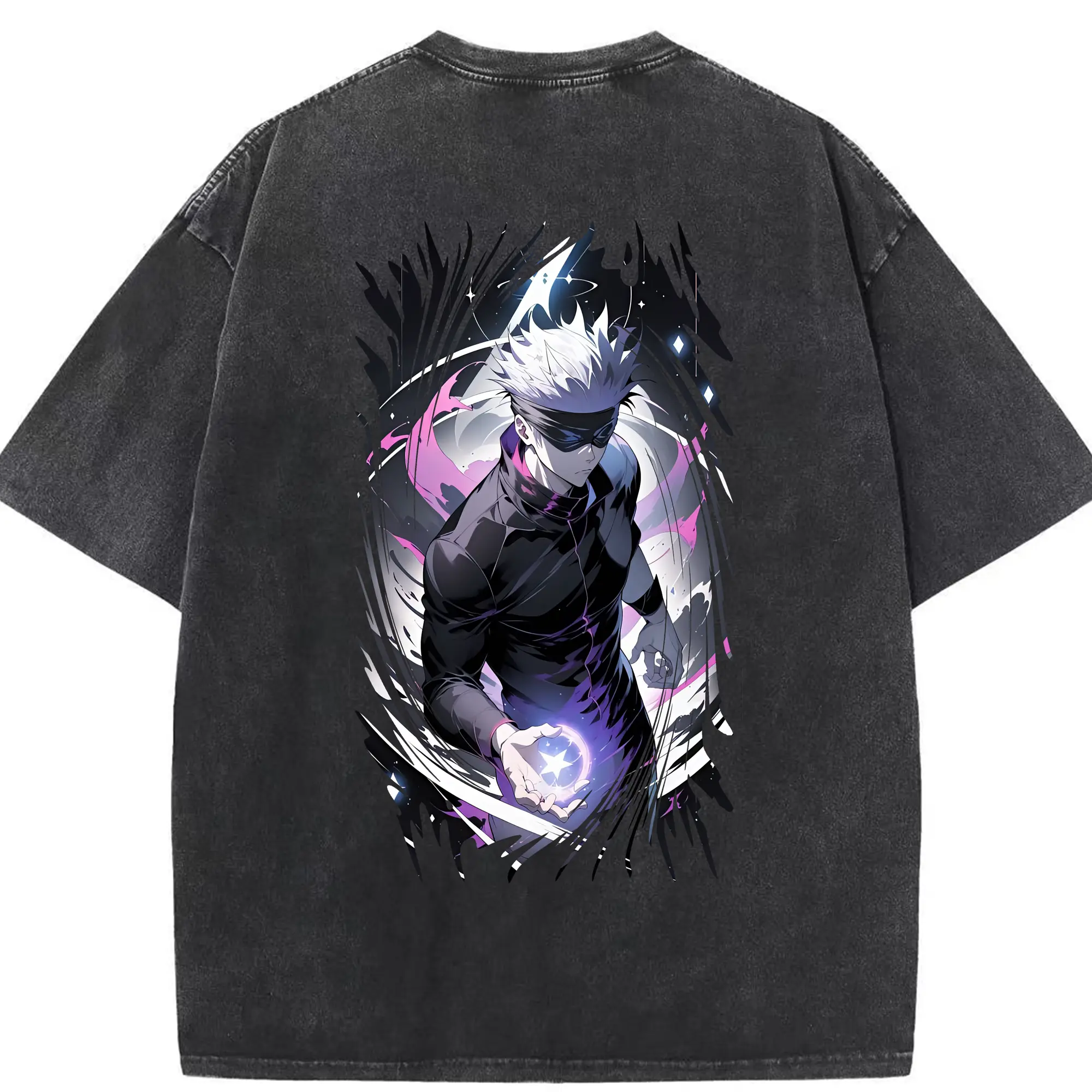 呪術廻戦 グッズ,五条 悟 - 綿100％ ヴィンテージ風 半袖Tシャツ ・ 背面プリント ・ 柔らか肌触り ・ 通気性 快適 ・ スポーツ カジュアル 外出用