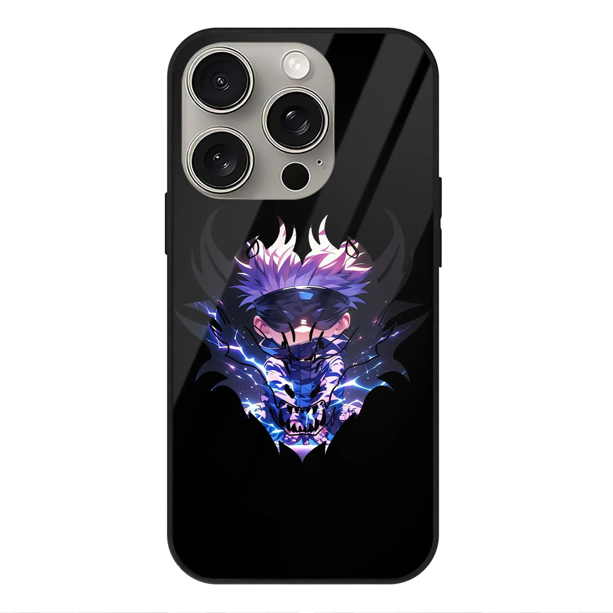 呪術廻戦 グッズ,五条 悟 - IPhone15Pro対応 ・ スマホケース ・ 背面ガラス ・ TPU+強化ガラス ・ 耐衝撃 ・ 黄変防止 ・ ワイヤレス充電対応 ・ 3D立体ボタン