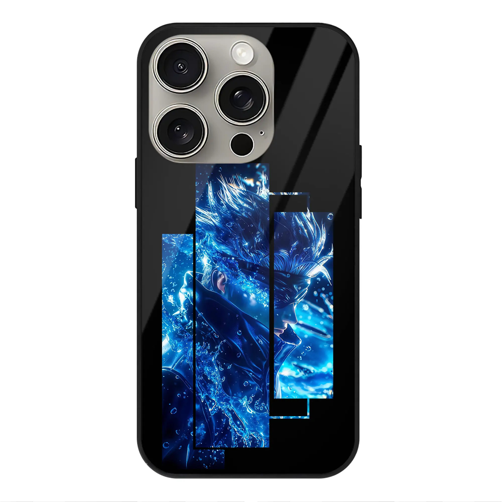 呪術廻戦 グッズ,五条 悟 - IPhone15Pro対応 ・ スマホケース ・ 背面ガラス ・ TPU+強化ガラス ・ 耐衝撃 ・ 黄変防止 ・ ワイヤレス充電対応 ・ 3D立体ボタン