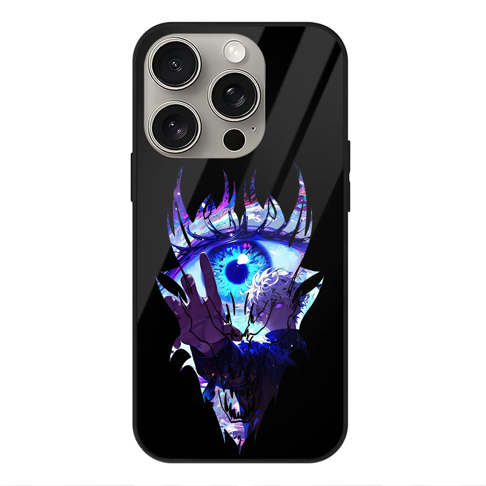 呪術廻戦 グッズ,五条 悟 - IPhone15Pro対応 ・ スマホケース ・ 背面ガラス ・ TPU+強化ガラス ・ 耐衝撃 ・ 黄変防止 ・ ワイヤレス充電対応 ・ 3D立体ボタン