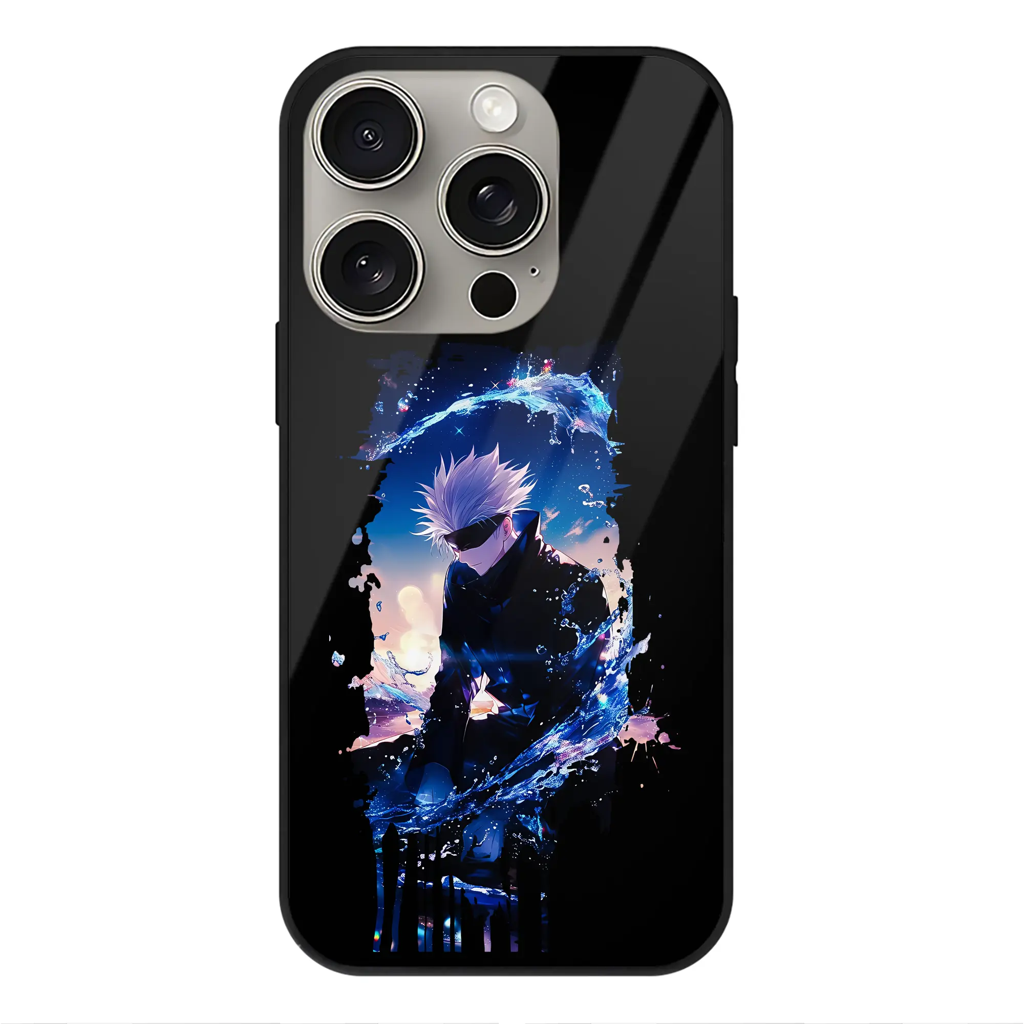 呪術廻戦 グッズ,五条 悟 - IPhone15Pro対応 ・ スマホケース ・ 背面ガラス ・ TPU+強化ガラス ・ 耐衝撃 ・ 黄変防止 ・ ワイヤレス充電対応 ・ 3D立体ボタン