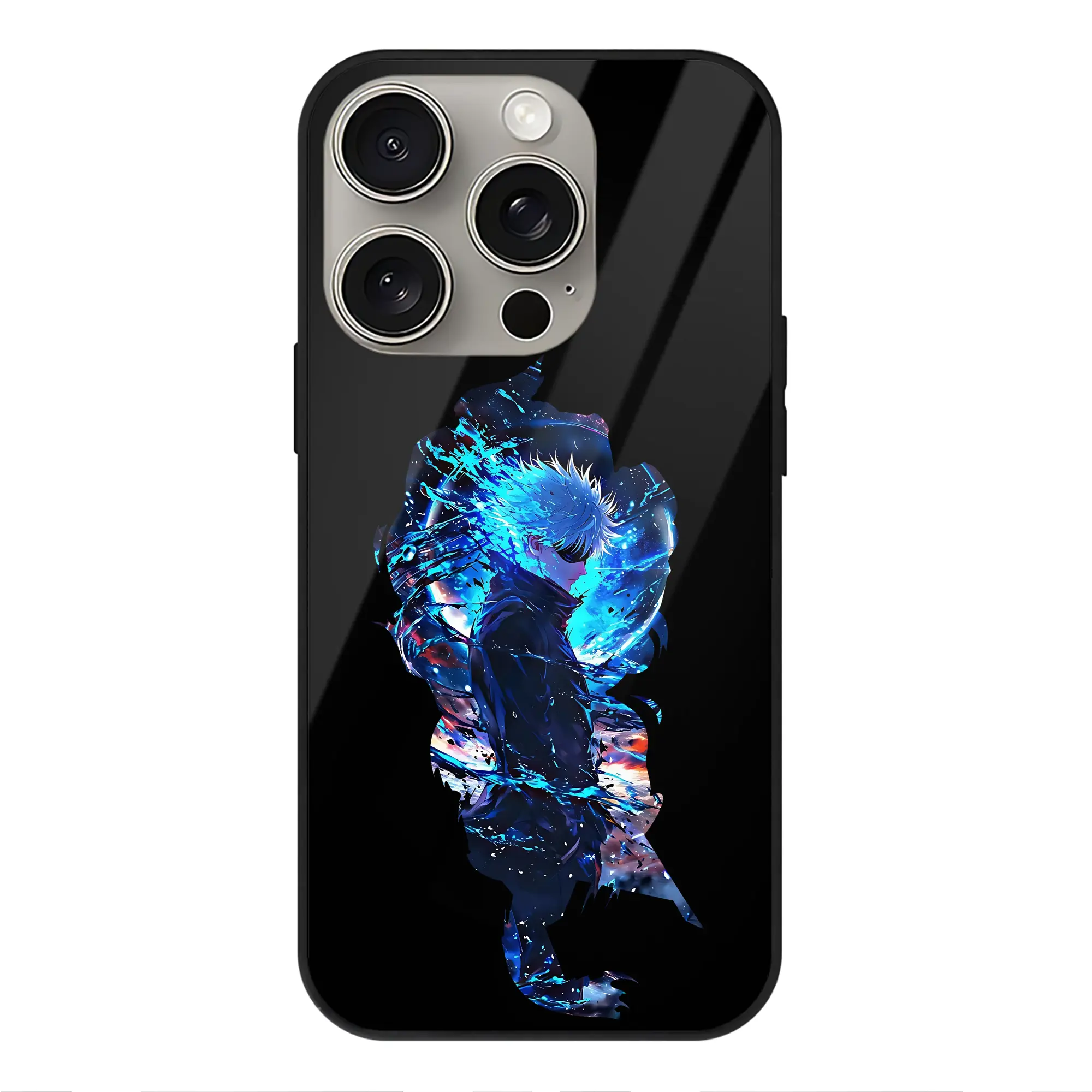 呪術廻戦 グッズ,五条 悟 - IPhone15Pro対応 ・ スマホケース ・ 背面ガラス ・ TPU+強化ガラス ・ 耐衝撃 ・ 黄変防止 ・ ワイヤレス充電対応 ・ 3D立体ボタン