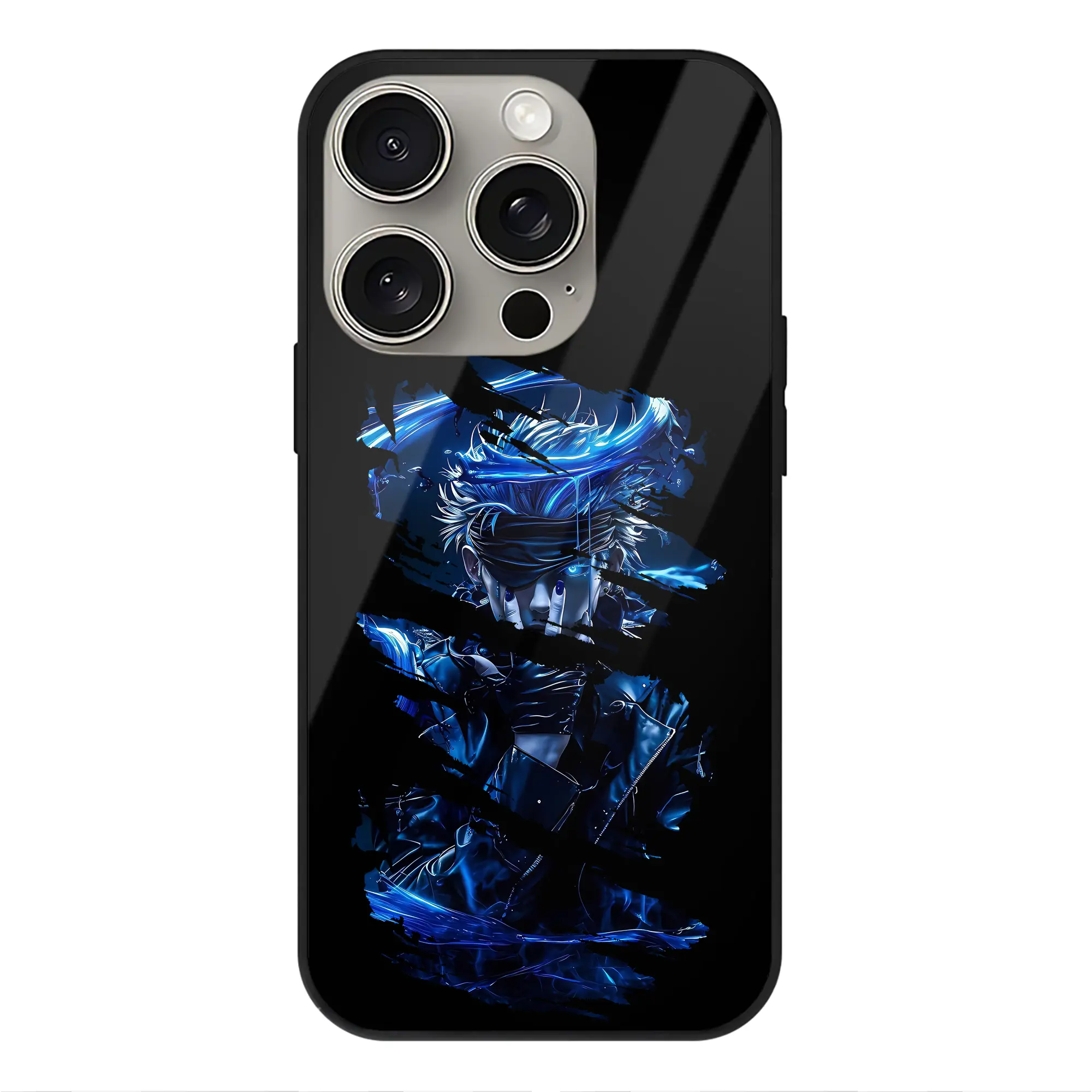 呪術廻戦 グッズ,五条 悟 - IPhone15Pro対応 ・ スマホケース ・ 背面ガラス ・ TPU+強化ガラス ・ 耐衝撃 ・ 黄変防止 ・ ワイヤレス充電対応 ・ 3D立体ボタン