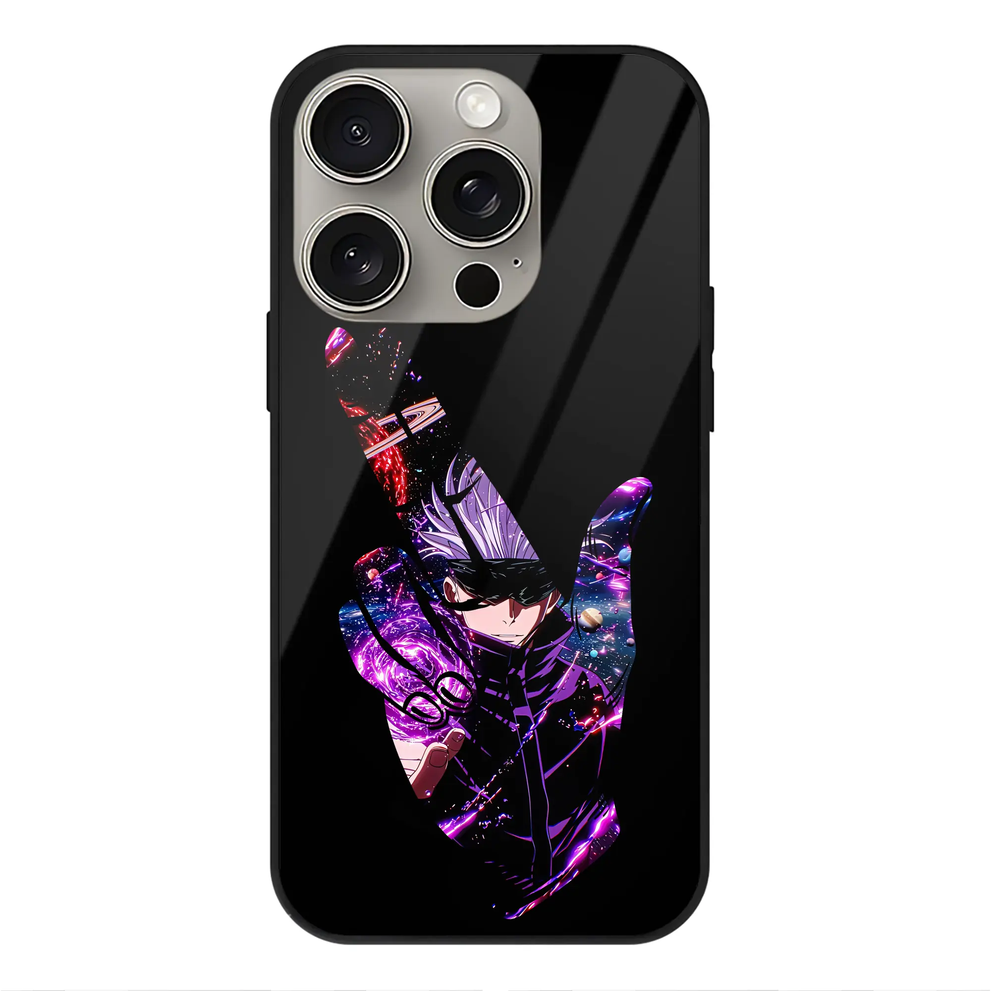 呪術廻戦 グッズ,五条 悟 - IPhone15Pro対応 ・ スマホケース ・ 背面ガラス ・ TPU+強化ガラス ・ 耐衝撃 ・ 黄変防止 ・ ワイヤレス充電対応 ・ 3D立体ボタン