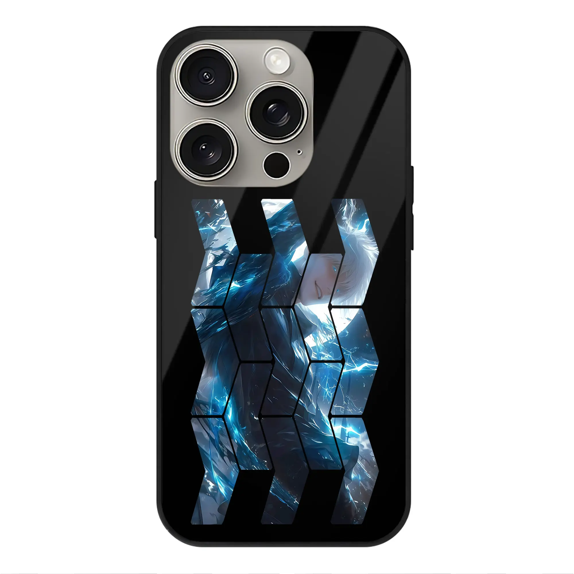 呪術廻戦 グッズ,五条 悟 - IPhone15Pro対応 ・ スマホケース ・ 背面ガラス ・ TPU+強化ガラス ・ 耐衝撃 ・ 黄変防止 ・ ワイヤレス充電対応 ・ 3D立体ボタン