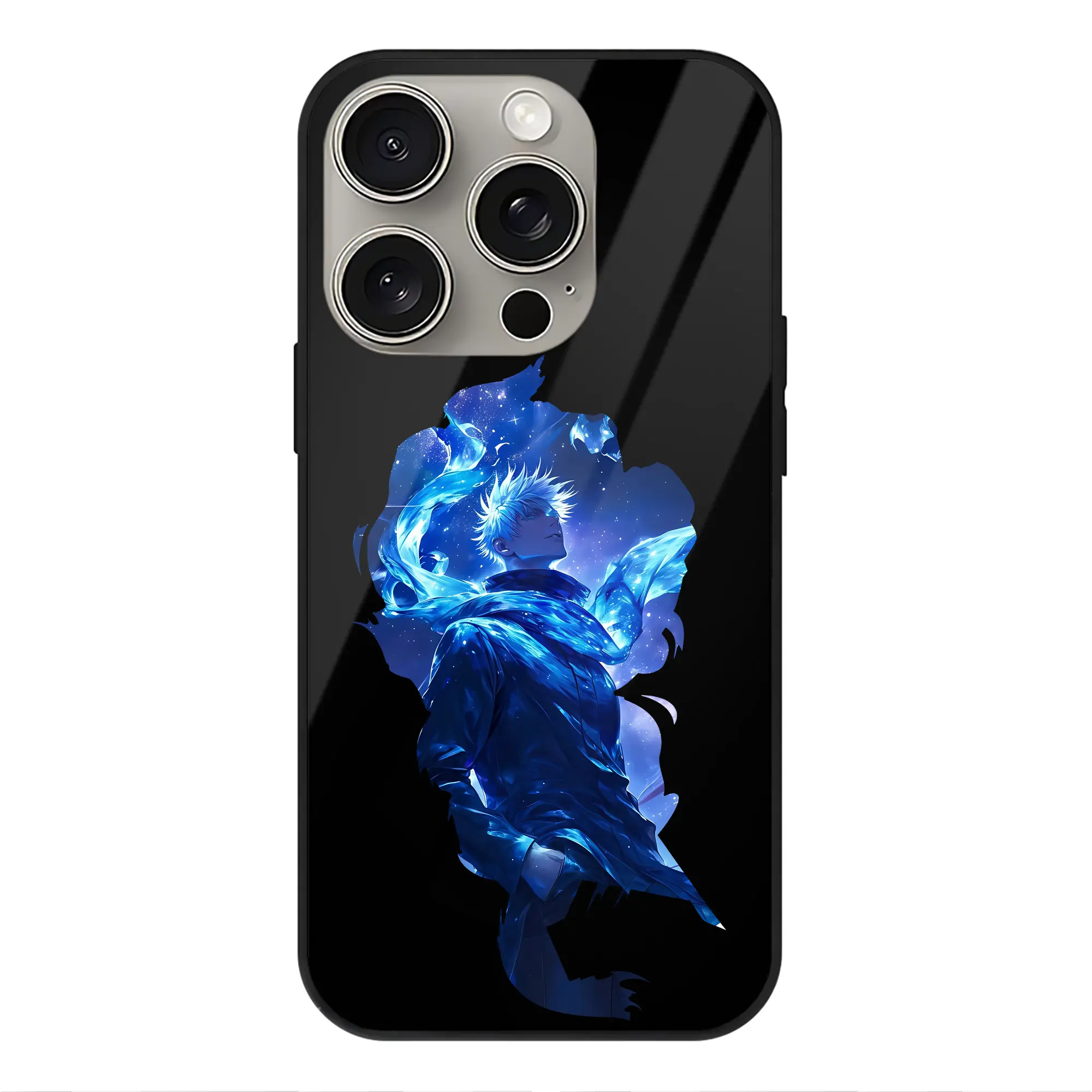 呪術廻戦 グッズ,五条 悟 - IPhone15Pro対応 ・ スマホケース ・ 背面ガラス ・ TPU+強化ガラス ・ 耐衝撃 ・ 黄変防止 ・ ワイヤレス充電対応 ・ 3D立体ボタン