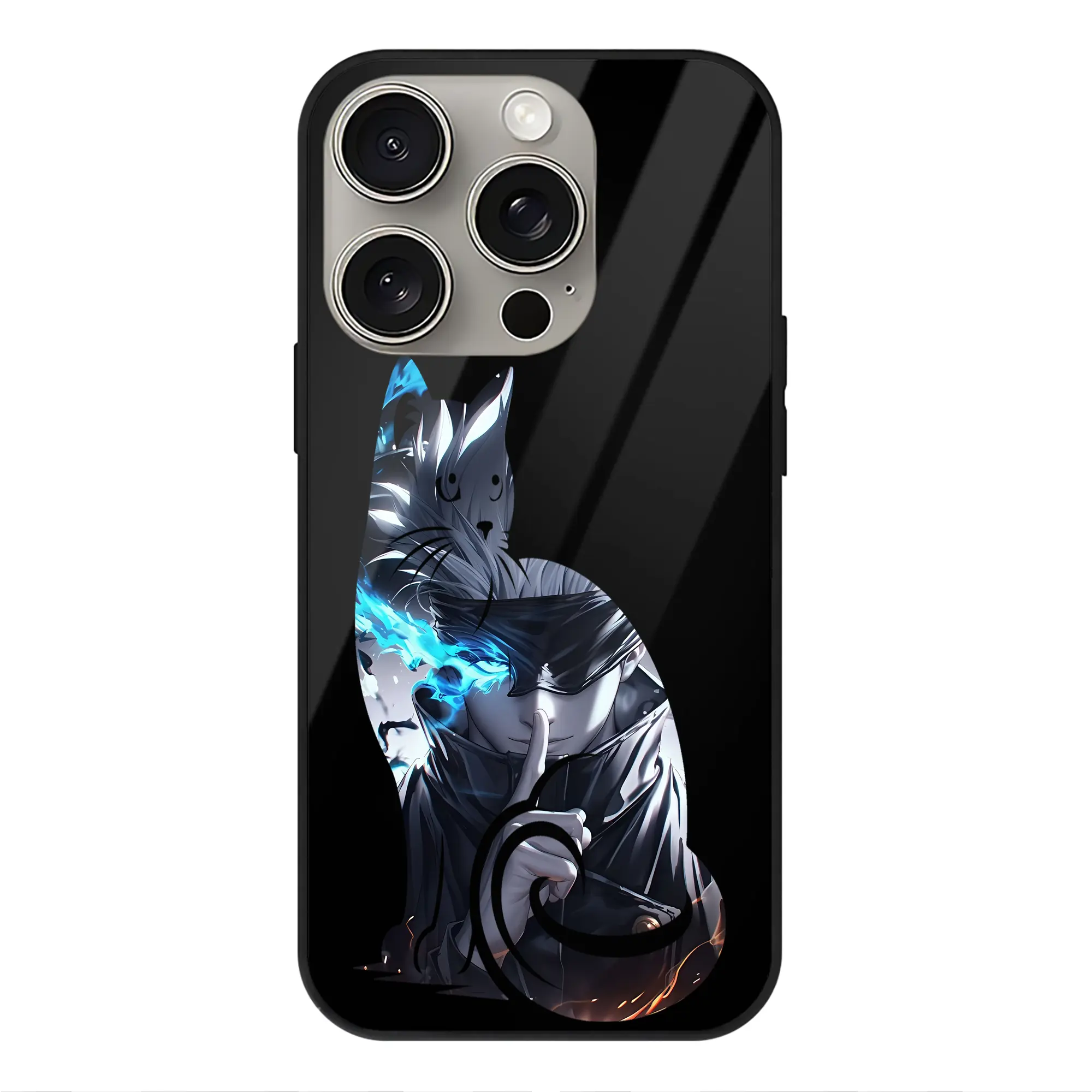 呪術廻戦 グッズ,五条 悟 - IPhone15Pro対応 ・ スマホケース ・ 背面ガラス ・ TPU+強化ガラス ・ 耐衝撃 ・ 黄変防止 ・ ワイヤレス充電対応 ・ 3D立体ボタン