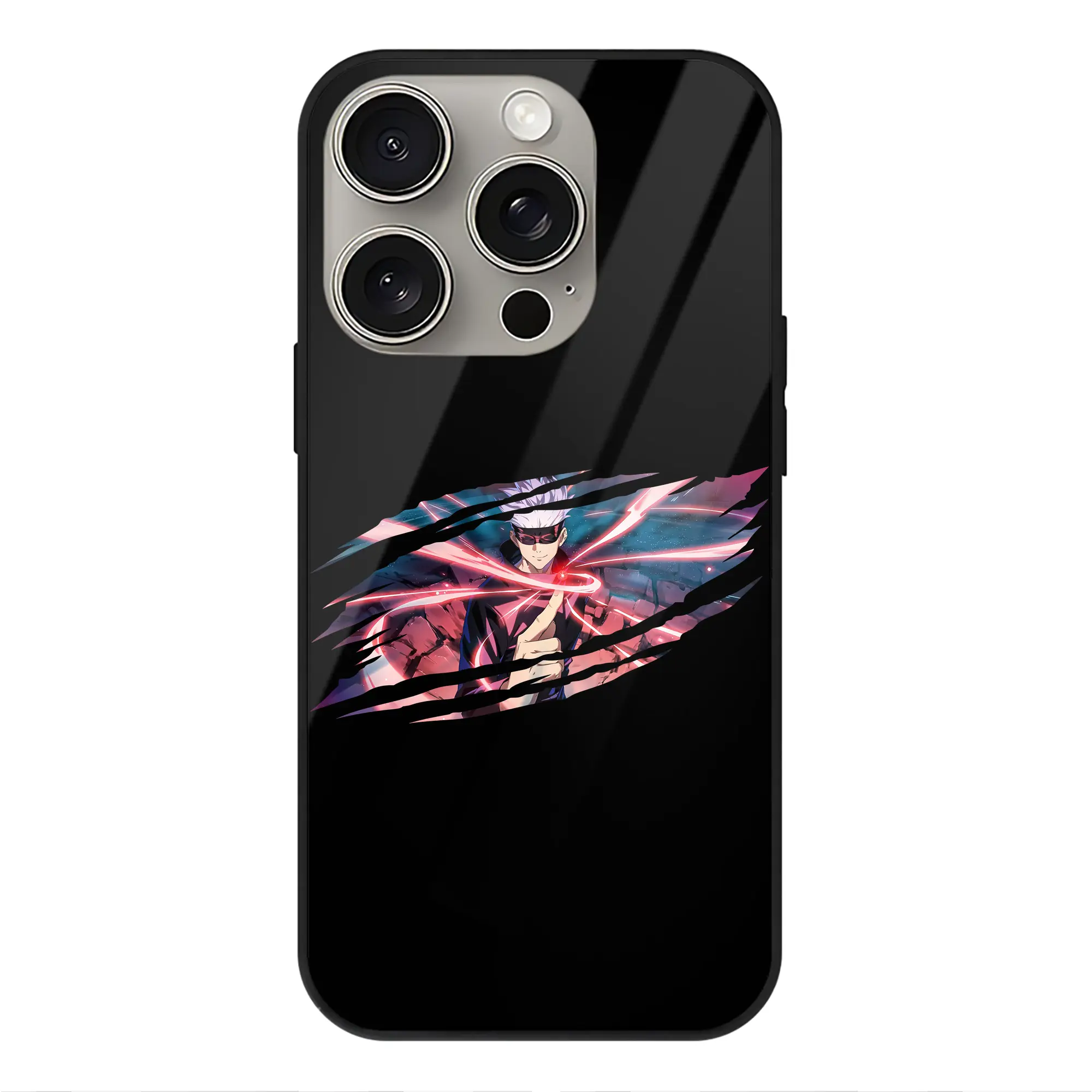 呪術廻戦 グッズ,五条 悟 - IPhone15Pro対応 ・ スマホケース ・ 背面ガラス ・ TPU+強化ガラス ・ 耐衝撃 ・ 黄変防止 ・ ワイヤレス充電対応 ・ 3D立体ボタン