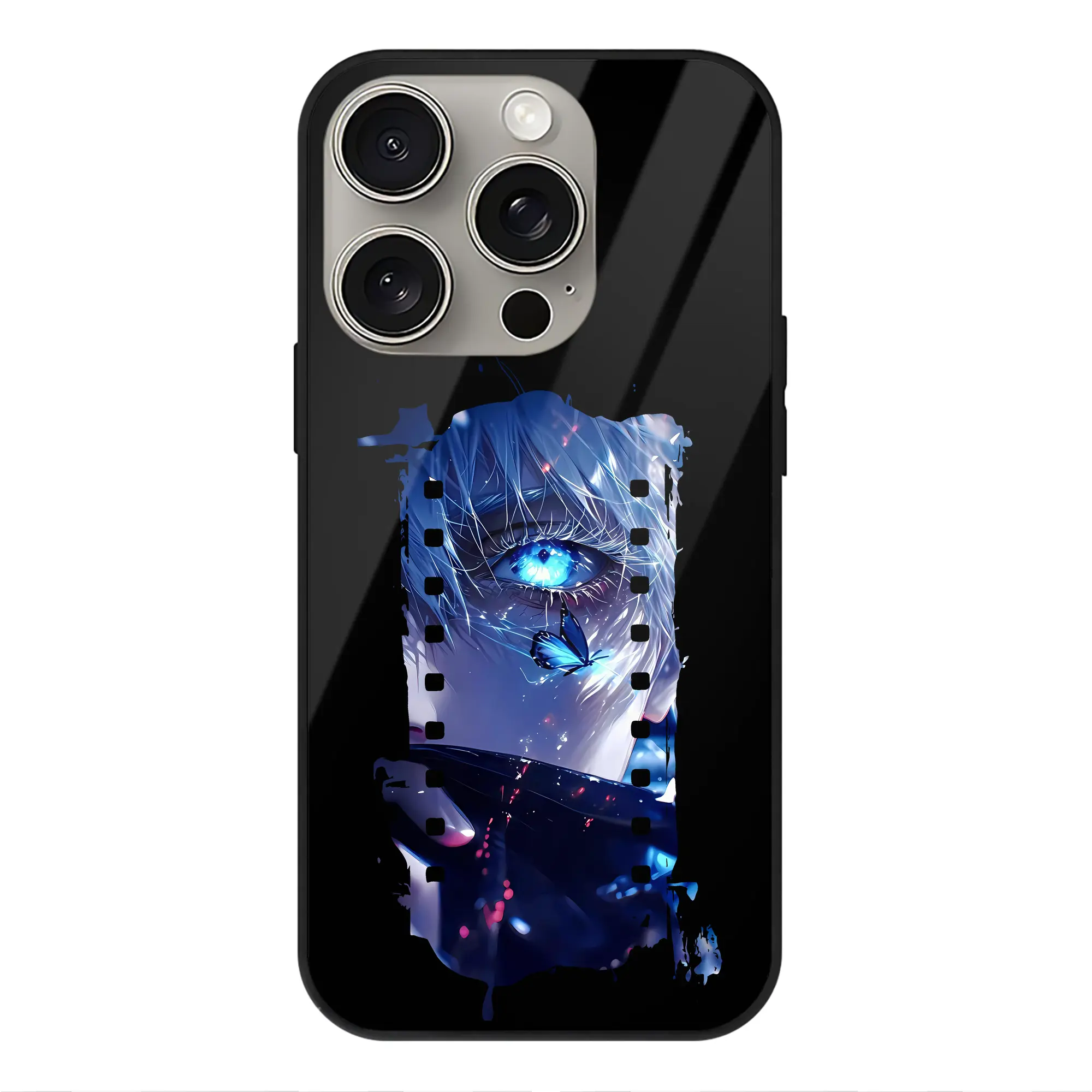 呪術廻戦 グッズ,五条 悟 - IPhone15Pro対応 ・ スマホケース ・ 背面ガラス ・ TPU+強化ガラス ・ 耐衝撃 ・ 黄変防止 ・ ワイヤレス充電対応 ・ 3D立体ボタン