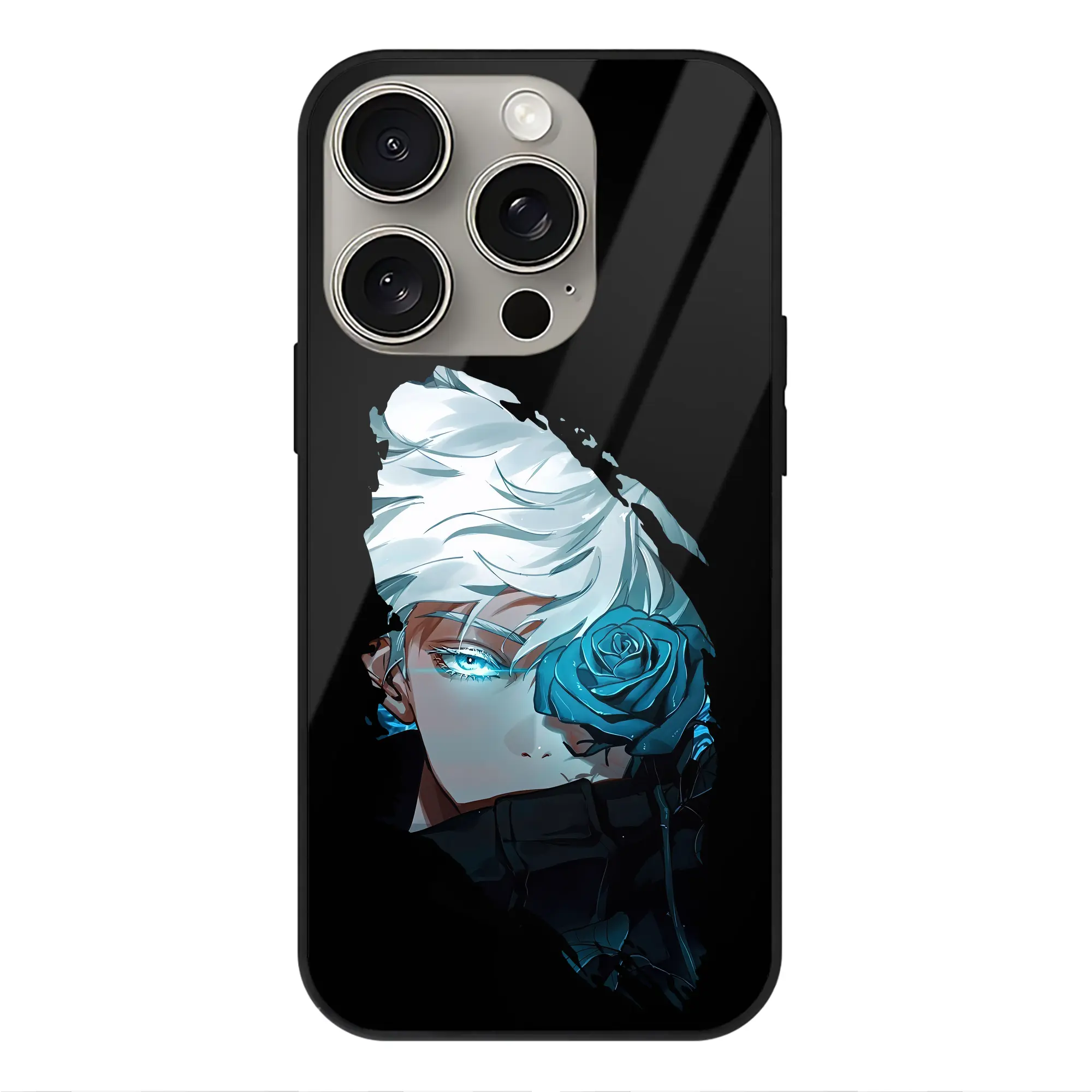 呪術廻戦 グッズ,五条 悟 - IPhone15Pro対応 ・ スマホケース ・ 背面ガラス ・ TPU+強化ガラス ・ 耐衝撃 ・ 黄変防止 ・ ワイヤレス充電対応 ・ 3D立体ボタン