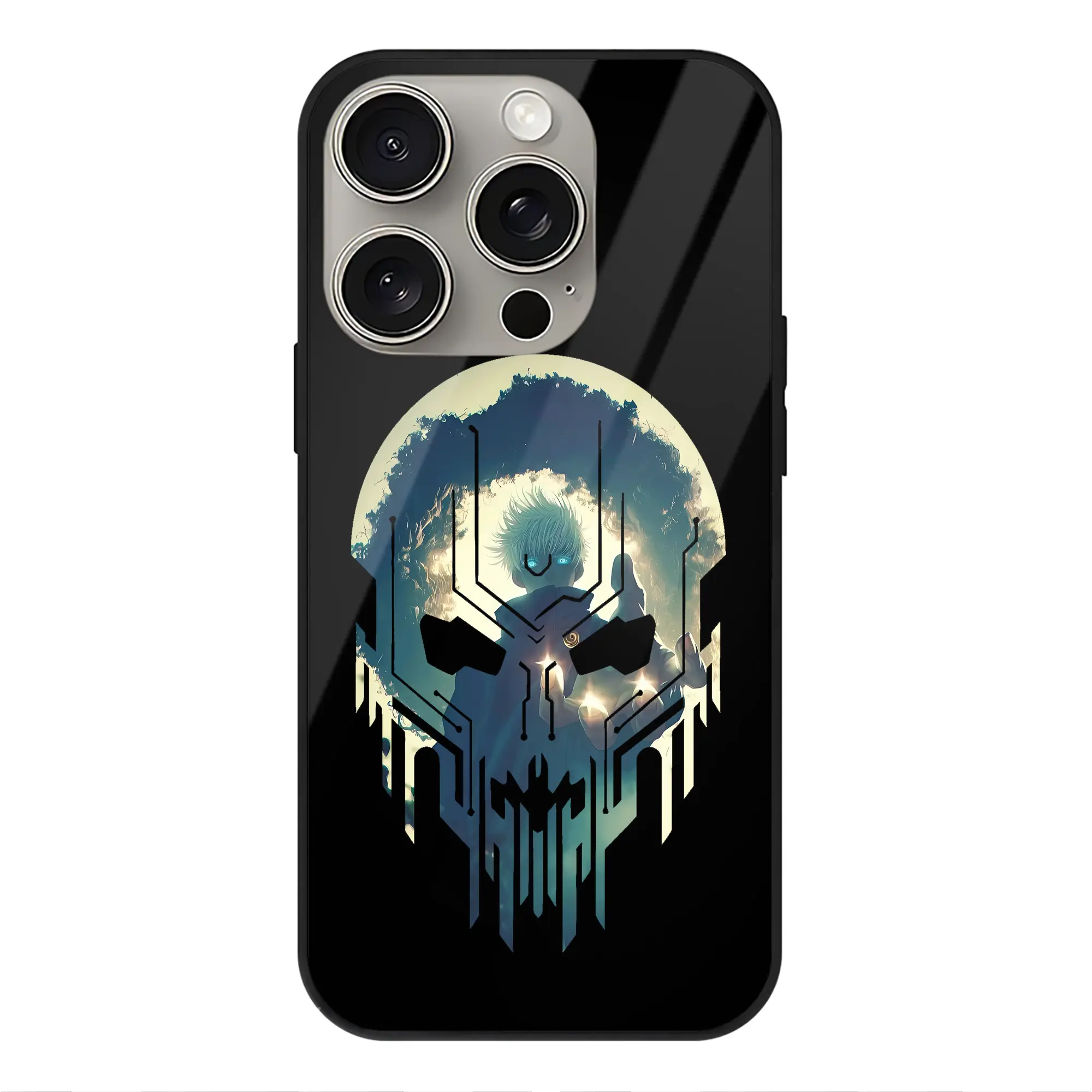 呪術廻戦 グッズ,五条 悟 - IPhone15Pro対応 ・ スマホケース ・ 背面ガラス ・ TPU+強化ガラス ・ 耐衝撃 ・ 黄変防止 ・ ワイヤレス充電対応 ・ 3D立体ボタン