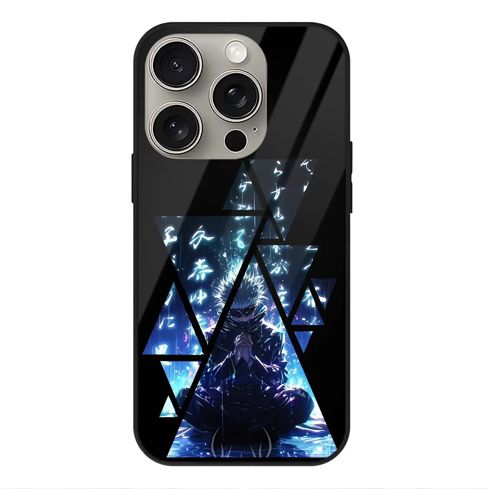 呪術廻戦 グッズ,五条 悟 - IPhone15Pro対応 ・ スマホケース ・ 背面ガラス ・ TPU+強化ガラス ・ 耐衝撃 ・ 黄変防止 ・ ワイヤレス充電対応 ・ 3D立体ボタン