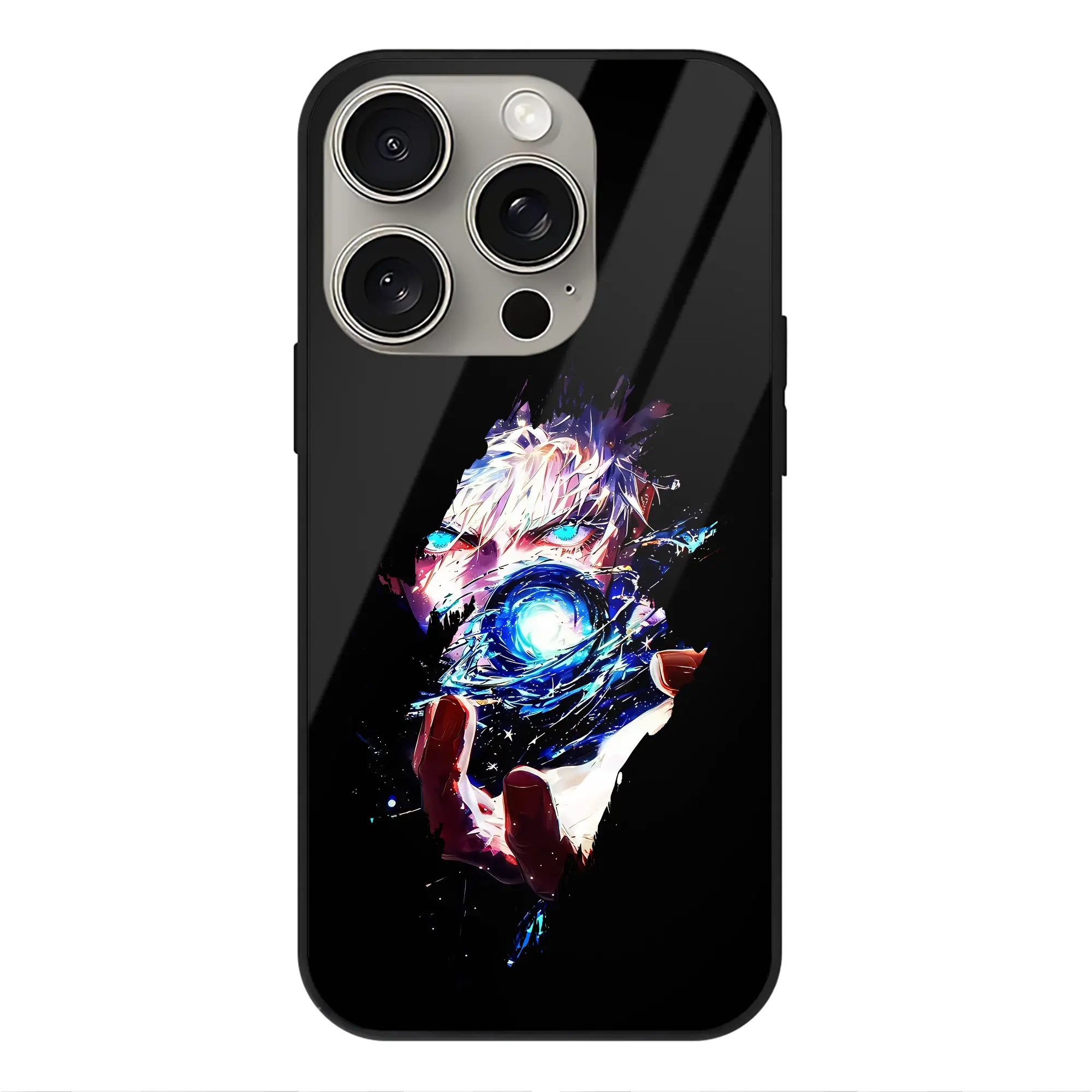 呪術廻戦 グッズ,五条 悟 - IPhone15Pro対応 ・ スマホケース ・ 背面ガラス ・ TPU+強化ガラス ・ 耐衝撃 ・ 黄変防止 ・ ワイヤレス充電対応 ・ 3D立体ボタン