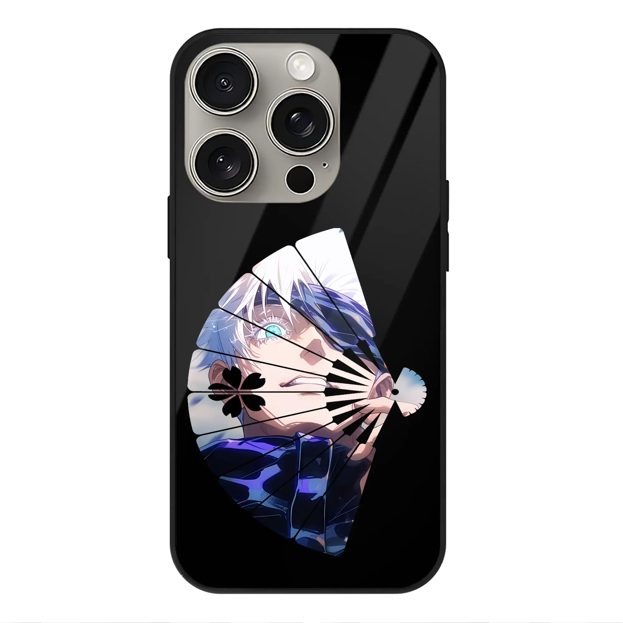 呪術廻戦 グッズ,五条 悟 - IPhone15Pro対応 ・ スマホケース ・ 背面ガラス ・ TPU+強化ガラス ・ 耐衝撃 ・ 黄変防止 ・ ワイヤレス充電対応 ・ 3D立体ボタン