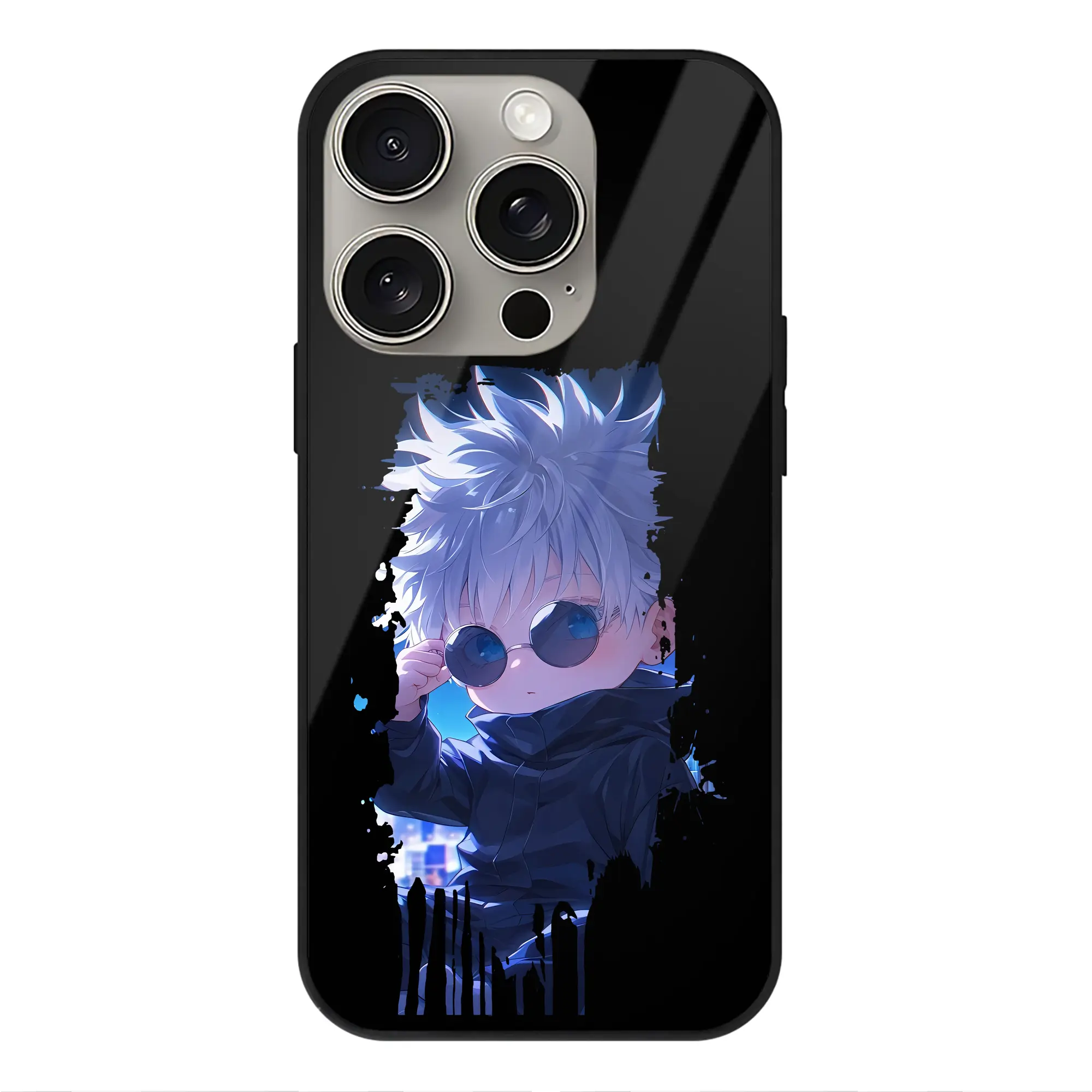 呪術廻戦 グッズ,五条 悟 - IPhone15Pro対応 ・ スマホケース ・ 背面ガラス ・ TPU+強化ガラス ・ 耐衝撃 ・ 黄変防止 ・ ワイヤレス充電対応 ・ 3D立体ボタン