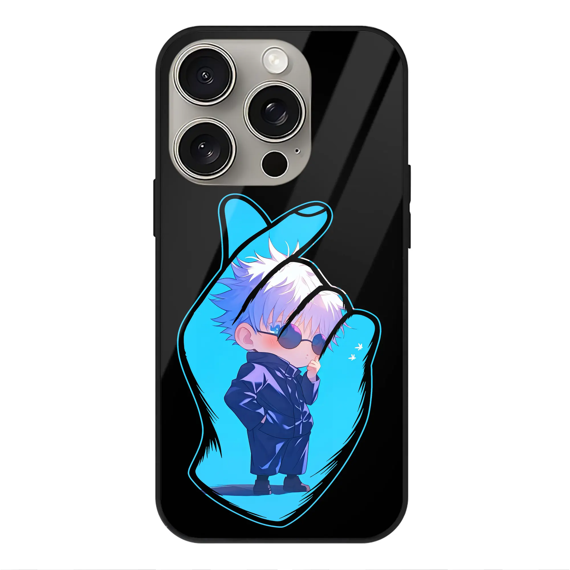 呪術廻戦 グッズ,五条 悟 - IPhone15Pro対応 ・ スマホケース ・ 背面ガラス ・ TPU+強化ガラス ・ 耐衝撃 ・ 黄変防止 ・ ワイヤレス充電対応 ・ 3D立体ボタン