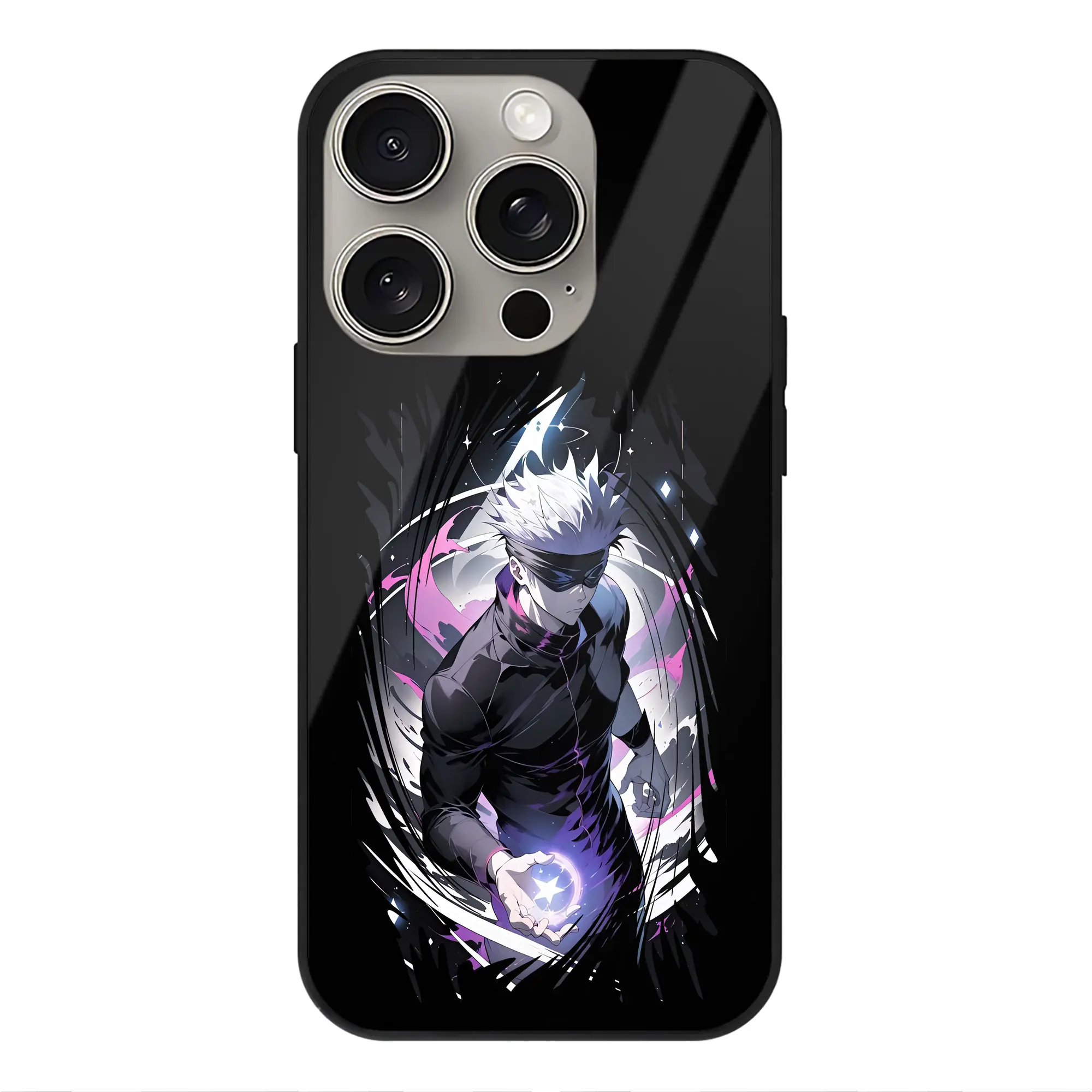 呪術廻戦 グッズ,五条 悟 - IPhone15Pro対応 ・ スマホケース ・ 背面ガラス ・ TPU+強化ガラス ・ 耐衝撃 ・ 黄変防止 ・ ワイヤレス充電対応 ・ 3D立体ボタン