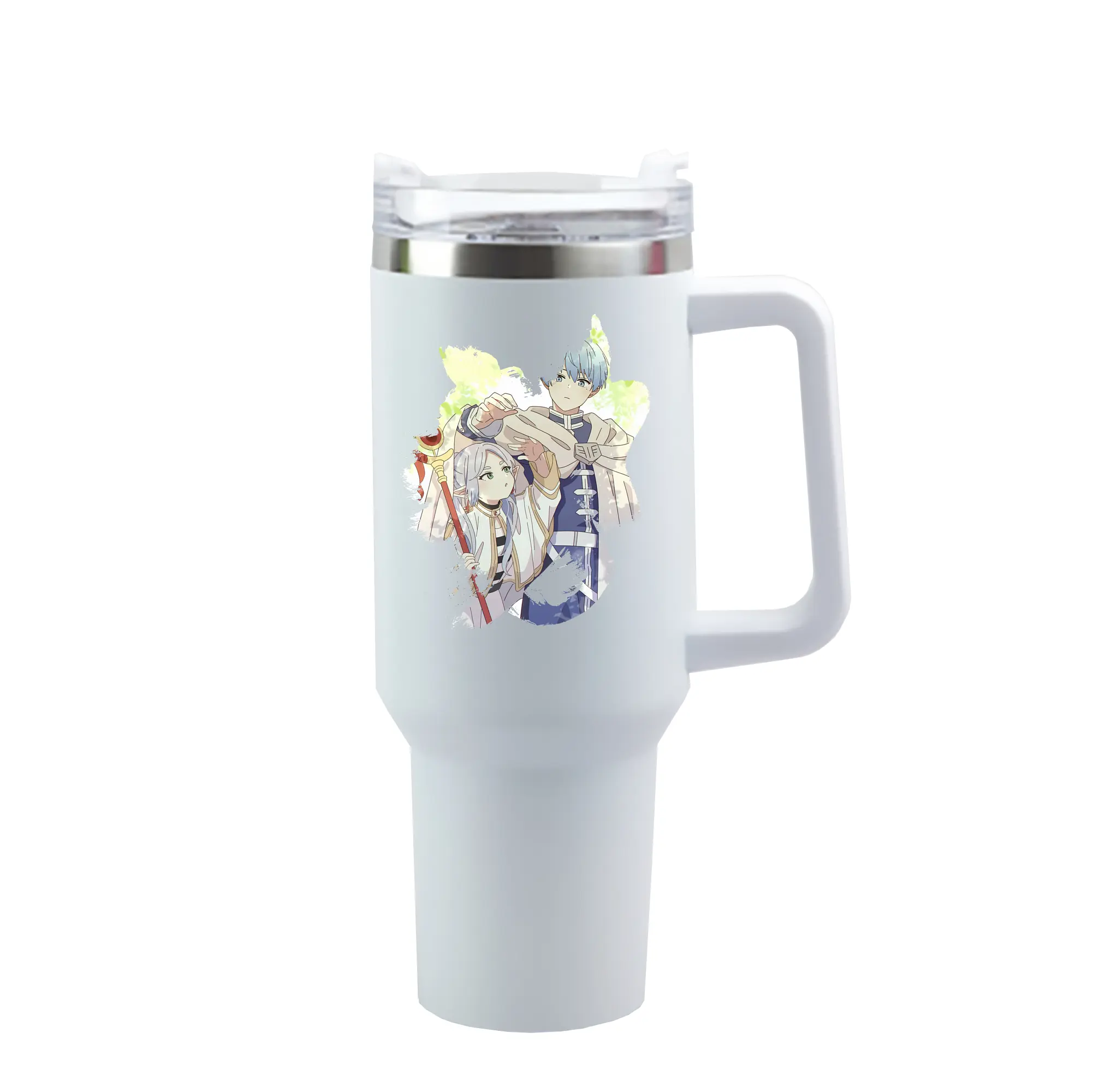 葬送のフリーレン（Frieren） グッズ,ヒンメル（Himmel） - 1200mL 車用タンブラー ・ クリスタルステッカー ・ 304ステンレス 内側 ・ 201ステンレス 外側 ・ 保温 保冷 ・ ハンドル＆ストロー付き ・ 通勤 ドライブ アウトドア用