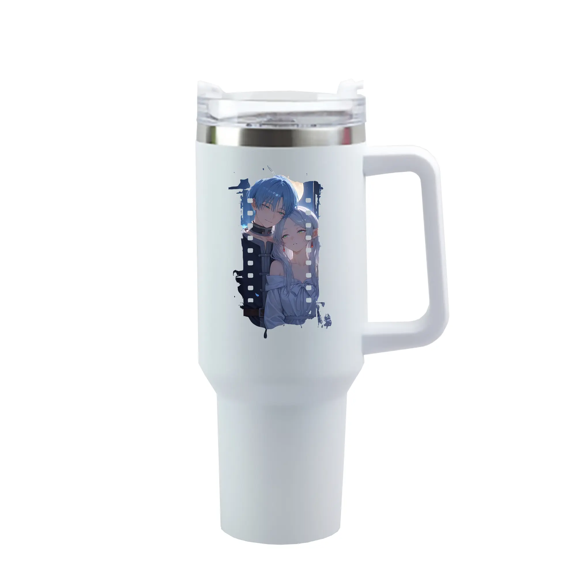 葬送のフリーレン（Frieren） グッズ,ヒンメル（Himmel） - 1200mL 車用タンブラー ・ クリスタルステッカー ・ 304ステンレス 内側 ・ 201ステンレス 外側 ・ 保温 保冷 ・ ハンドル＆ストロー付き ・ 通勤 ドライブ アウトドア用