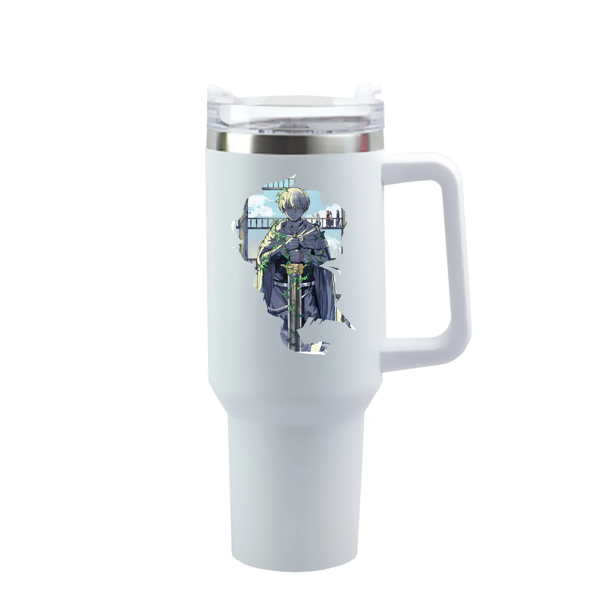 葬送のフリーレン（Frieren） グッズ,ヒンメル（Himmel） - 1200mL 車用タンブラー ・ クリスタルステッカー ・ 304ステンレス 内側 ・ 201ステンレス 外側 ・ 保温 保冷 ・ ハンドル＆ストロー付き ・ 通勤 ドライブ アウトドア用