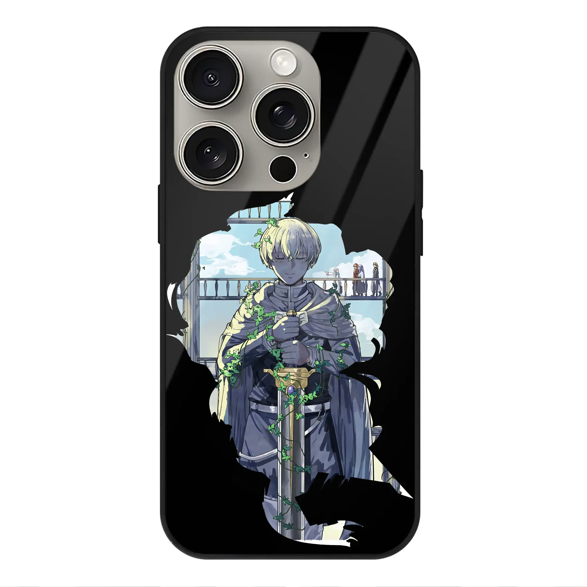 葬送のフリーレン（Frieren） グッズ,ヒンメル（Himmel） - IPhone15Pro対応 ・ スマホケース ・ 背面ガラス ・ TPU+強化ガラス ・ 耐衝撃 ・ 黄変防止 ・ ワイヤレス充電対応 ・ 3D立体ボタン