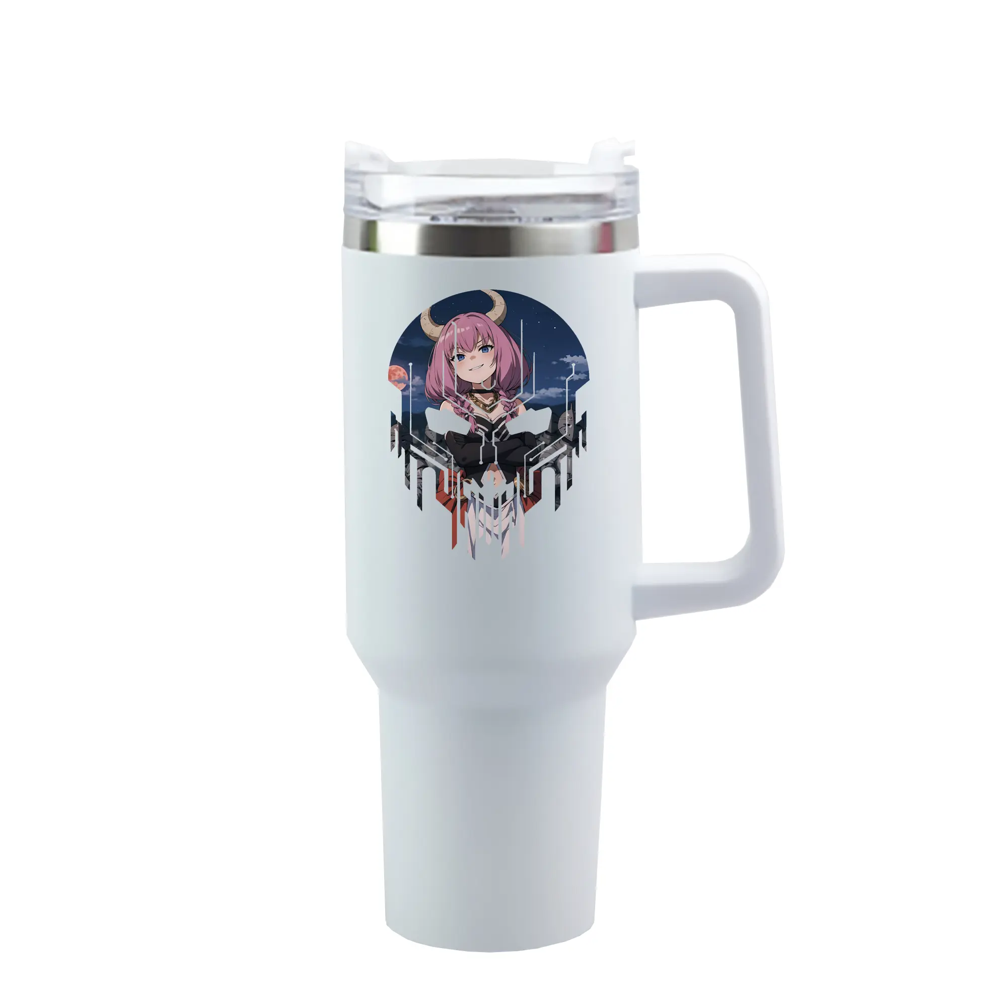 葬送のフリーレン（Frieren） グッズ,アウラ（Aura） - 1200mL 車用タンブラー ・ クリスタルステッカー ・ 304ステンレス 内側 ・ 201ステンレス 外側 ・ 保温 保冷 ・ ハンドル＆ストロー付き ・ 通勤 ドライブ アウトドア用