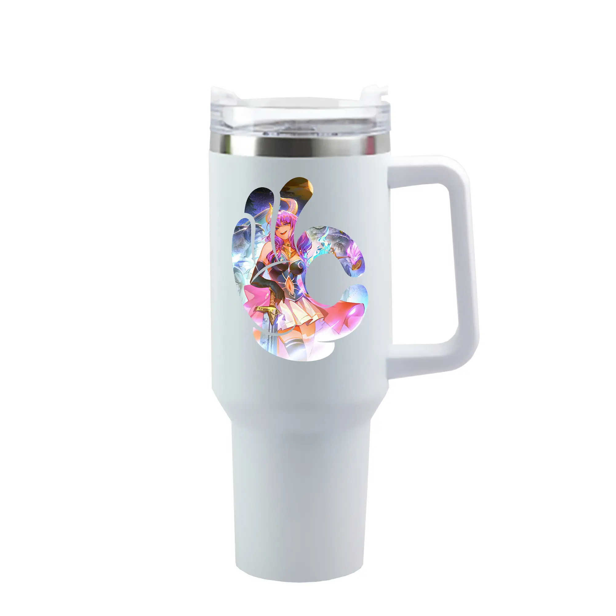 葬送のフリーレン（Frieren） グッズ,アウラ（Aura） - 1200mL 車用タンブラー ・ クリスタルステッカー ・ 304ステンレス 内側 ・ 201ステンレス 外側 ・ 保温 保冷 ・ ハンドル＆ストロー付き ・ 通勤 ドライブ アウトドア用