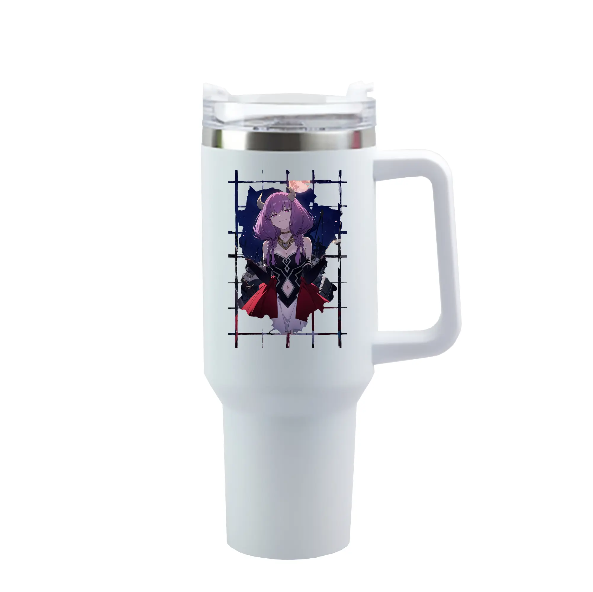 葬送のフリーレン（Frieren） グッズ,アウラ（Aura） - 1200mL 車用タンブラー ・ クリスタルステッカー ・ 304ステンレス 内側 ・ 201ステンレス 外側 ・ 保温 保冷 ・ ハンドル＆ストロー付き ・ 通勤 ドライブ アウトドア用