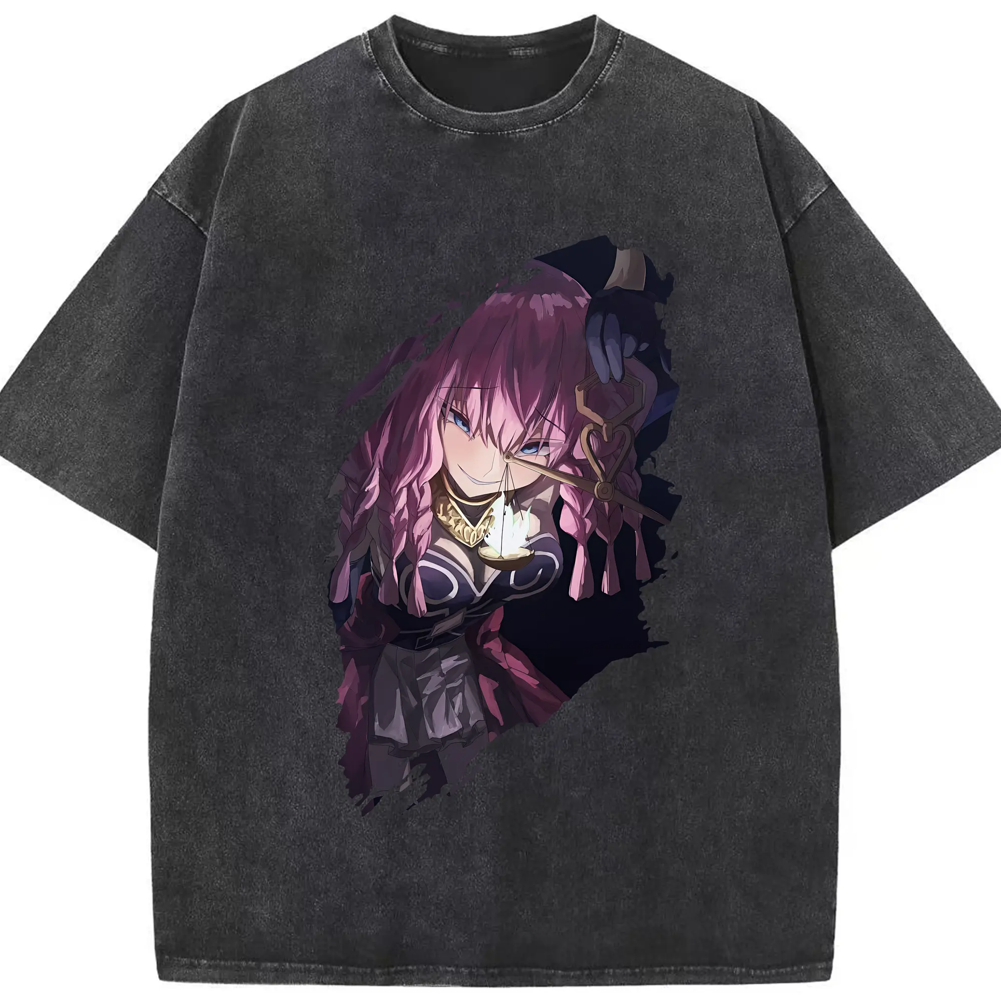 葬送のフリーレン（Frieren） グッズ,アウラ（Aura） - 綿100％ ヴィンテージ風 半袖Tシャツ ・ フロントプリント ・ 柔らか肌触り ・ 通気性 快適 ・ スポーツ カジュアル 外出用