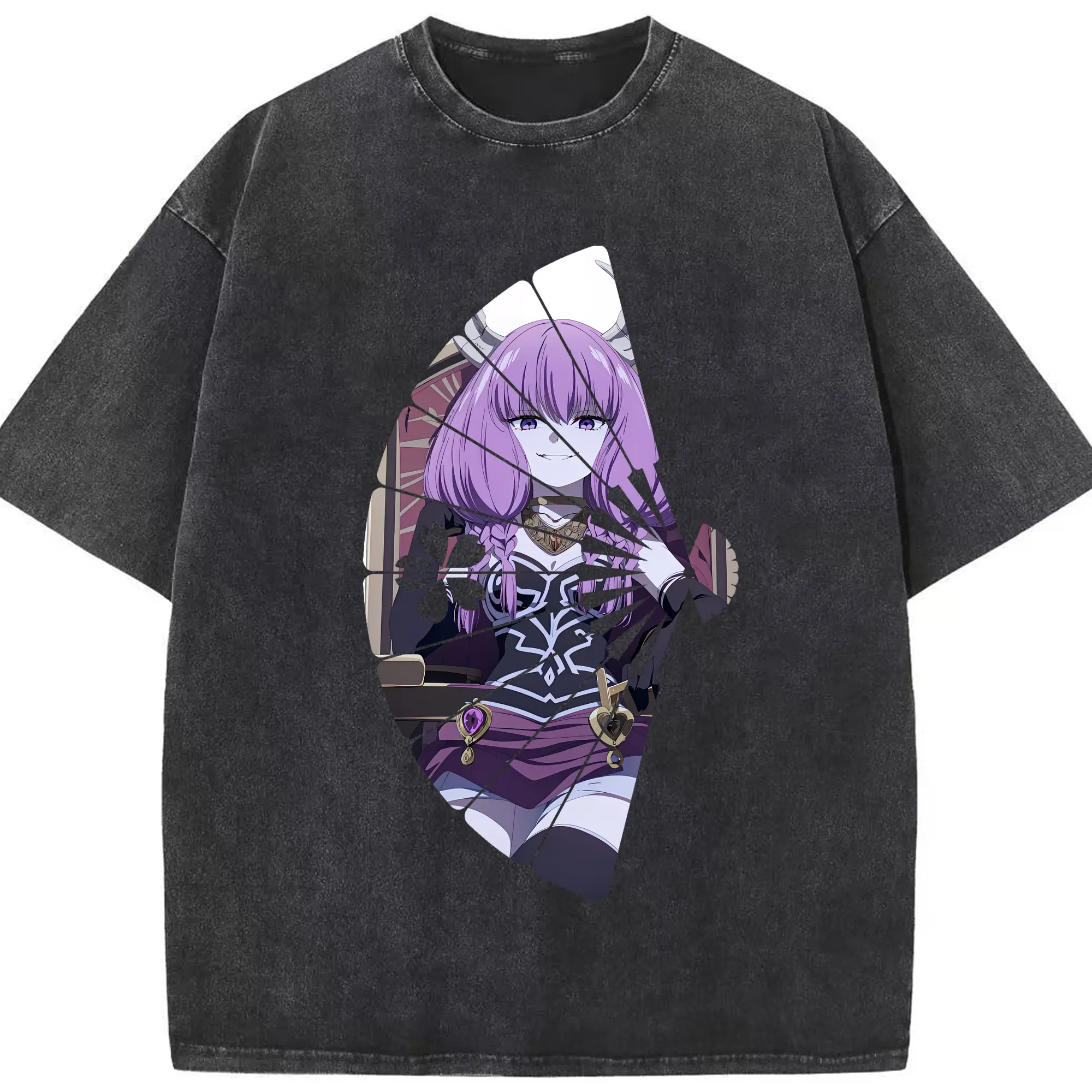 葬送のフリーレン（Frieren） グッズ,アウラ（Aura） - 綿100％ ヴィンテージ風 半袖Tシャツ ・ フロントプリント ・ 柔らか肌触り ・ 通気性 快適 ・ スポーツ カジュアル 外出用