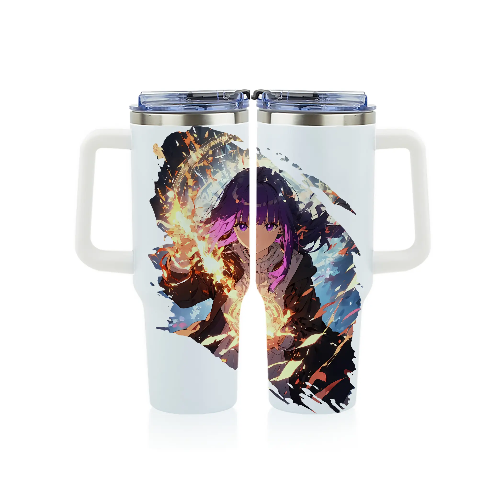 葬送のフリーレン（Frieren） グッズ,フェルン（Fern） - 1200mL フルプリント車用タンブラー ・ 304ステンレス 内側 ・ 201ステンレス 外側 ・ 保温 保冷 ・ 通勤 ドライブ アウトドア用