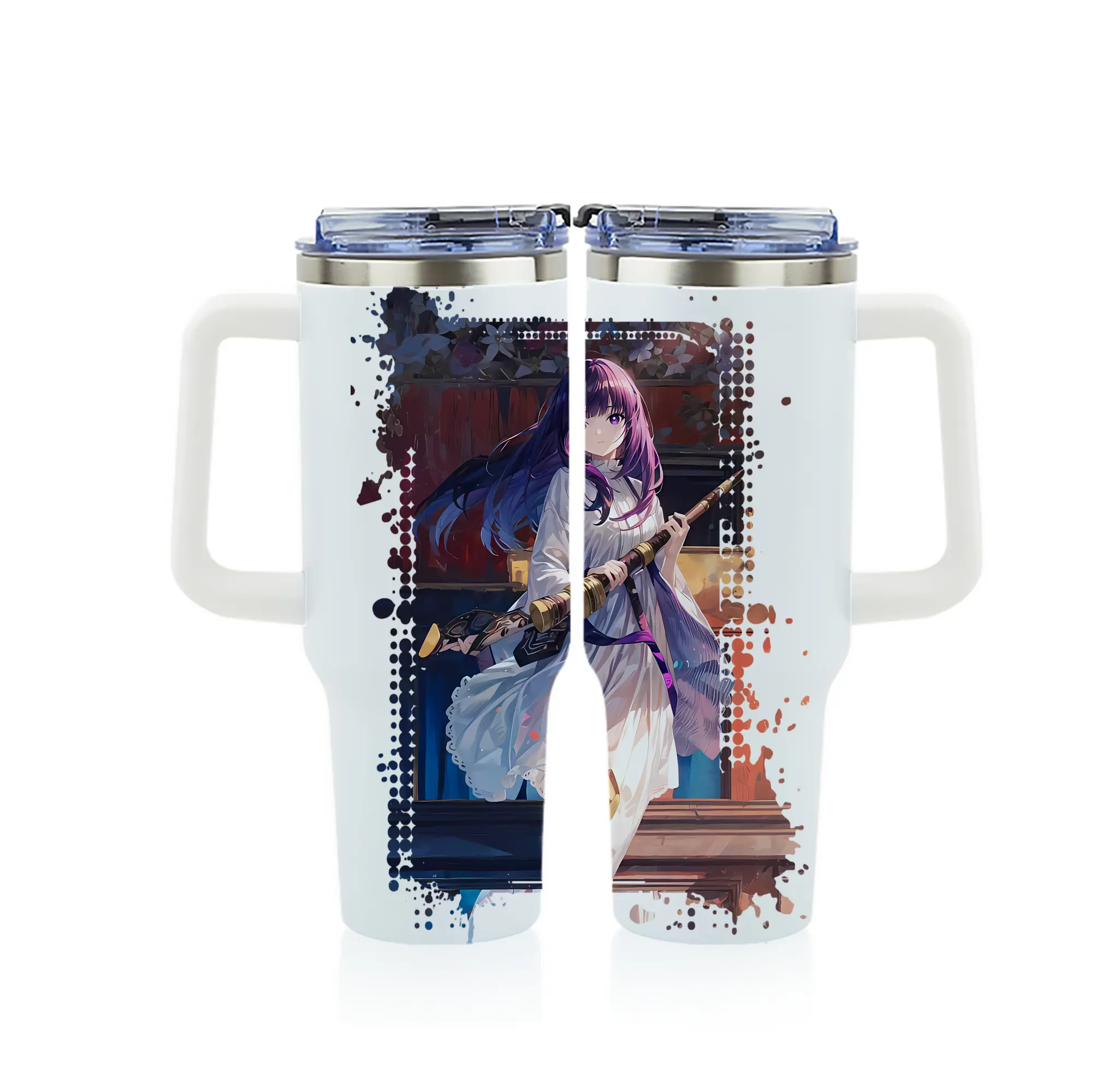 葬送のフリーレン（Frieren） グッズ,フェルン（Fern） - 1200mL フルプリント車用タンブラー ・ 304ステンレス 内側 ・ 201ステンレス 外側 ・ 保温 保冷 ・ 通勤 ドライブ アウトドア用